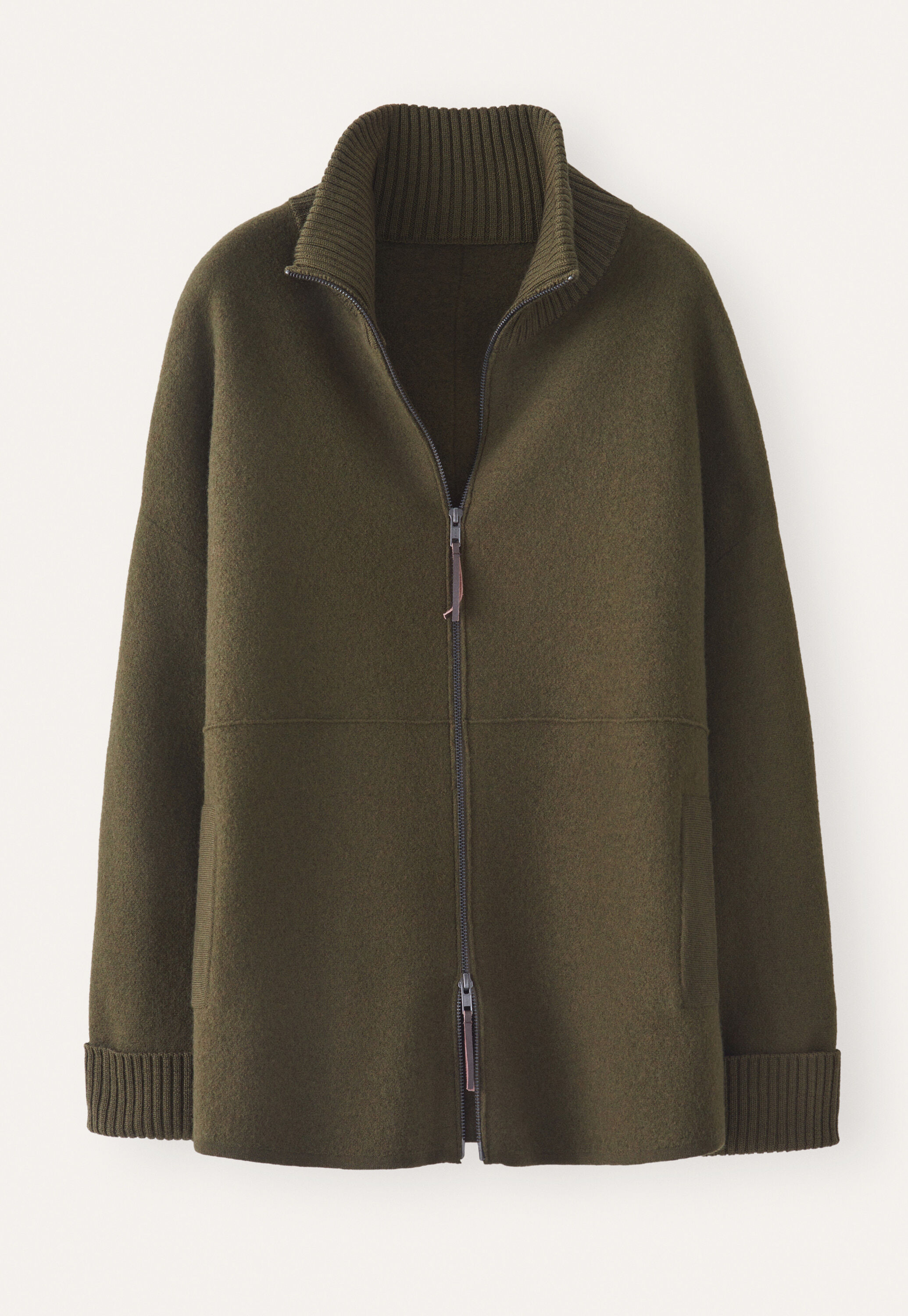 Zip-front knitted jacket, Khaki green, large
