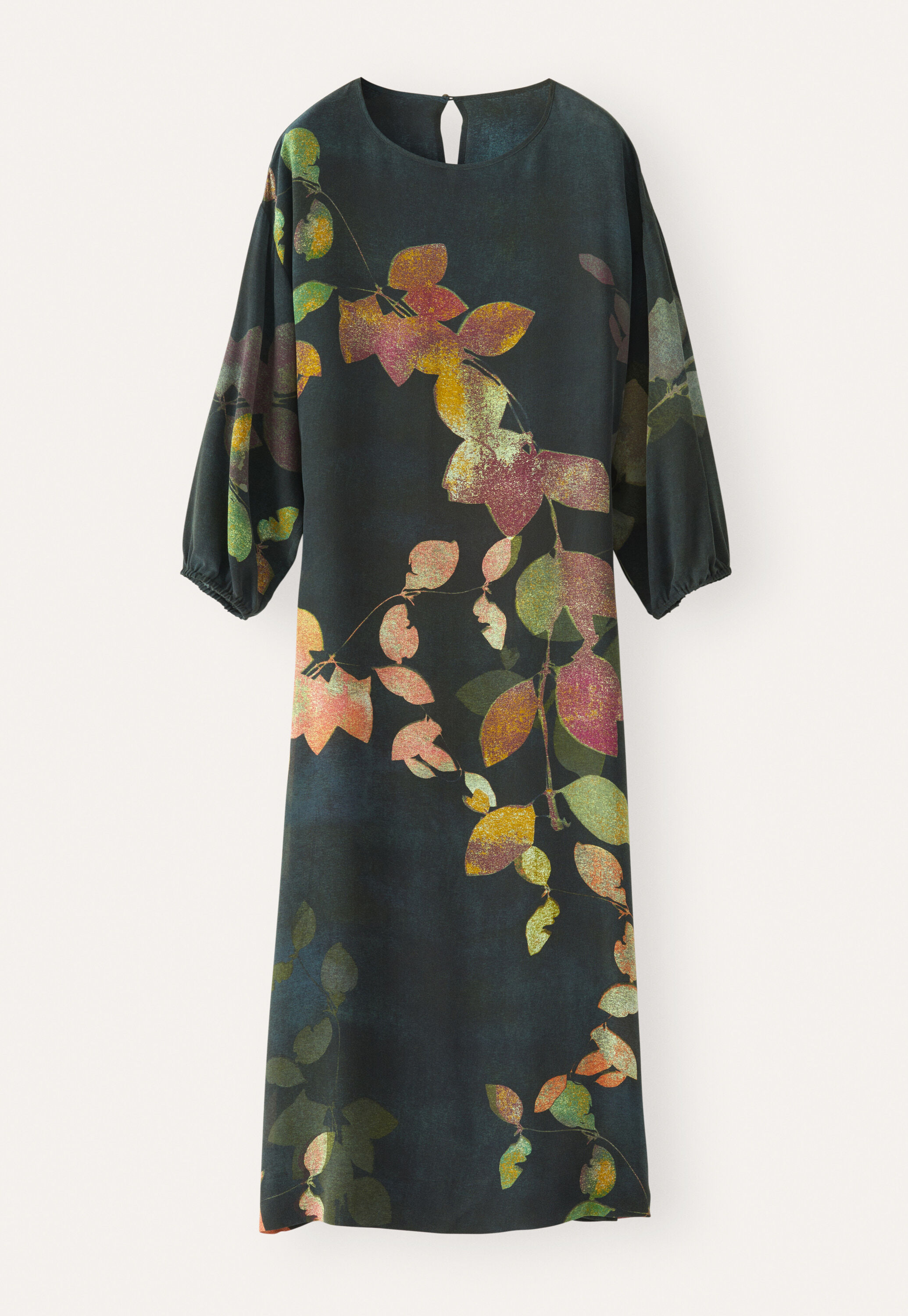 Printed dress with ties, Charcoal plum, large