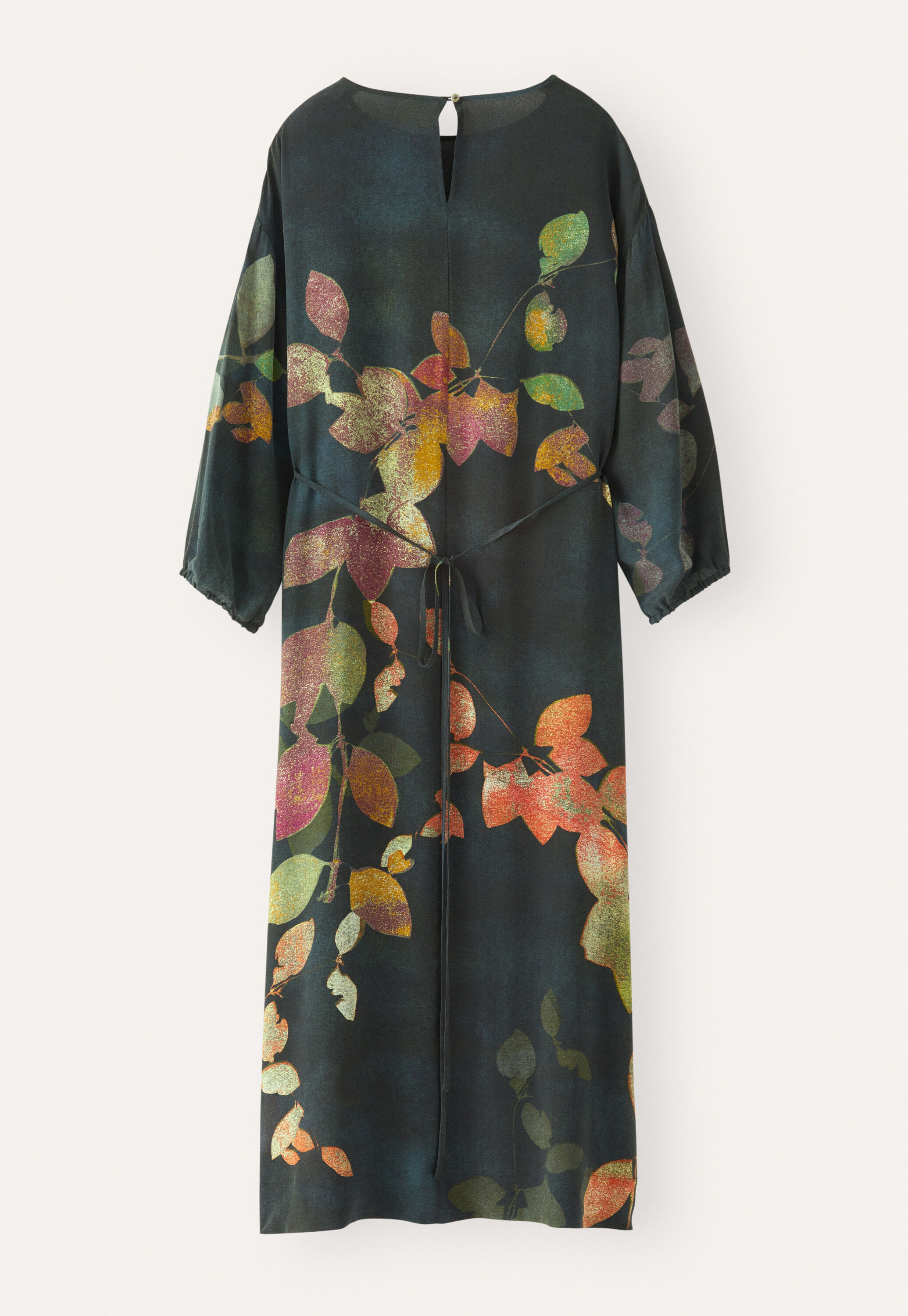Printed dress with ties, Charcoal plum, large