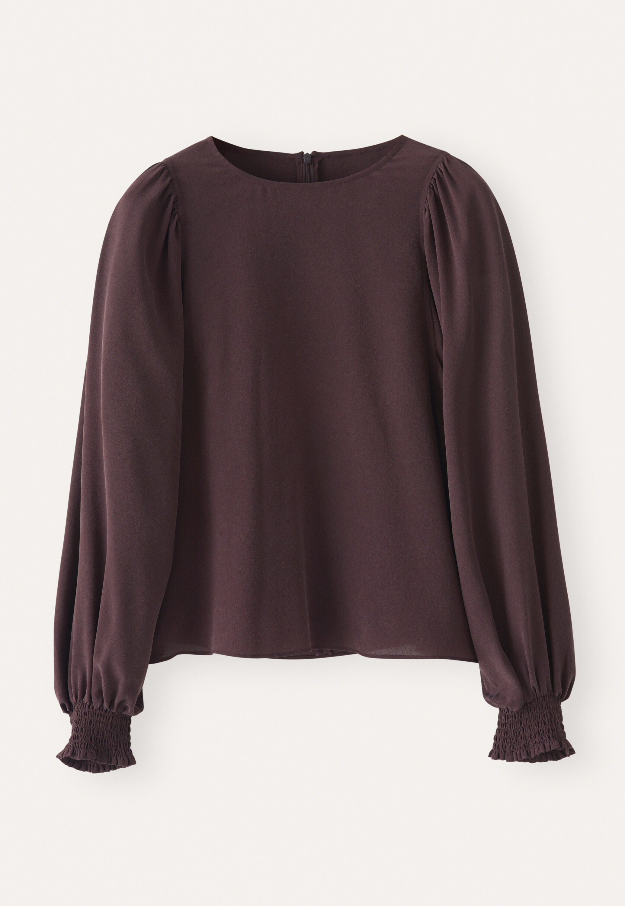 Gathered-sleeve blouse, Dark chocolate, large