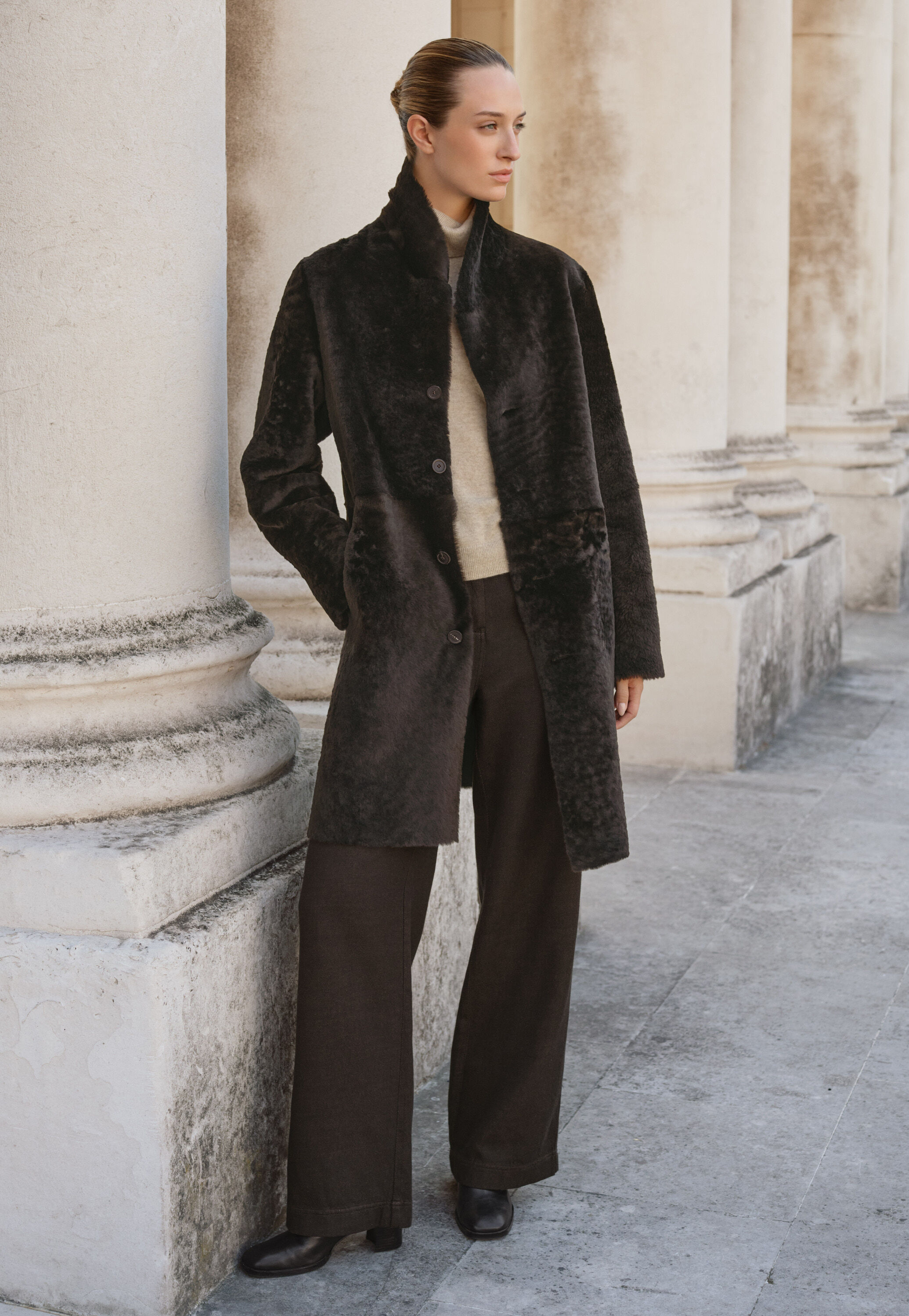Straight-leg trousers, Brown black, large