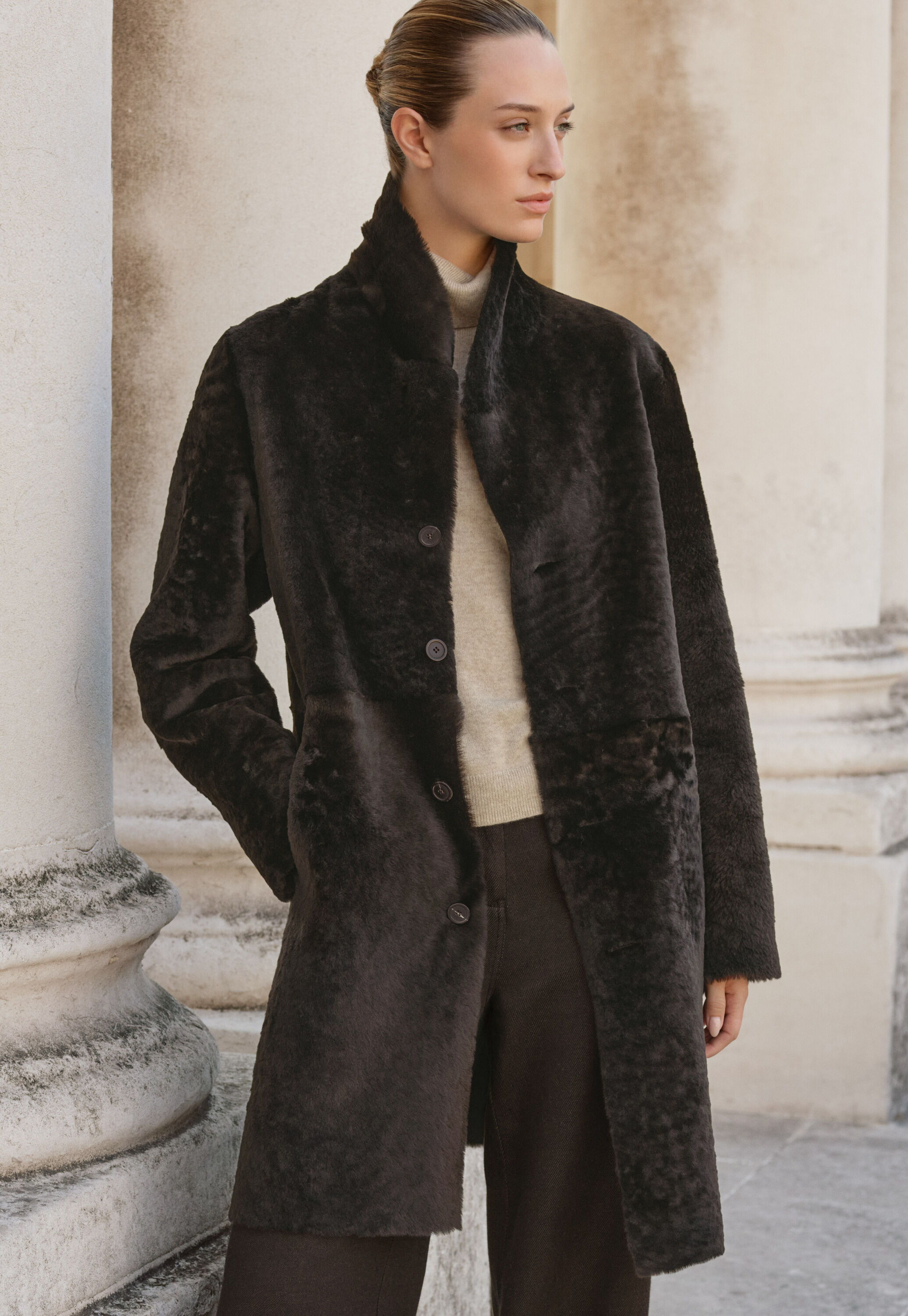 Reversible sheepskin coat, Chocolate, large