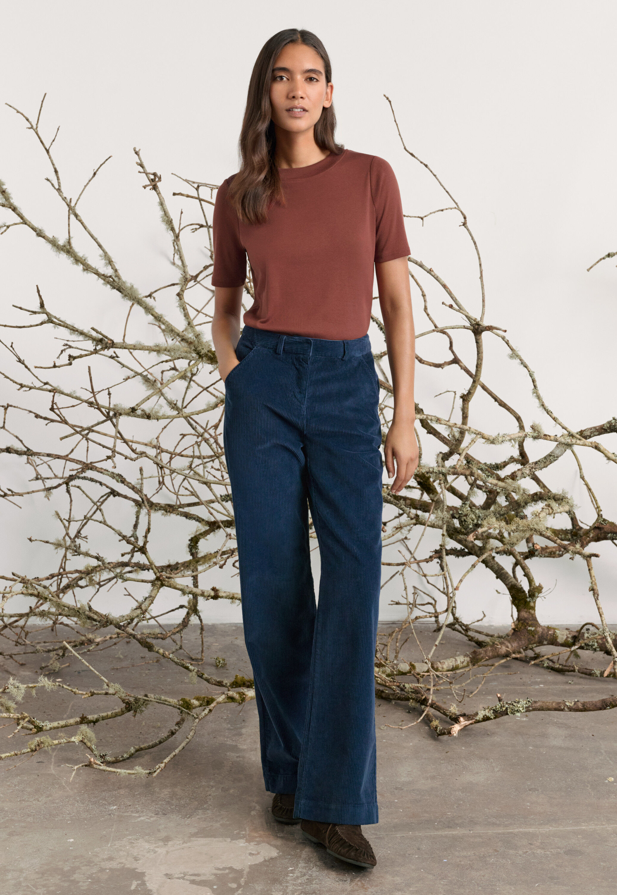 Silk & cotton T-shirt, Dark copper, large