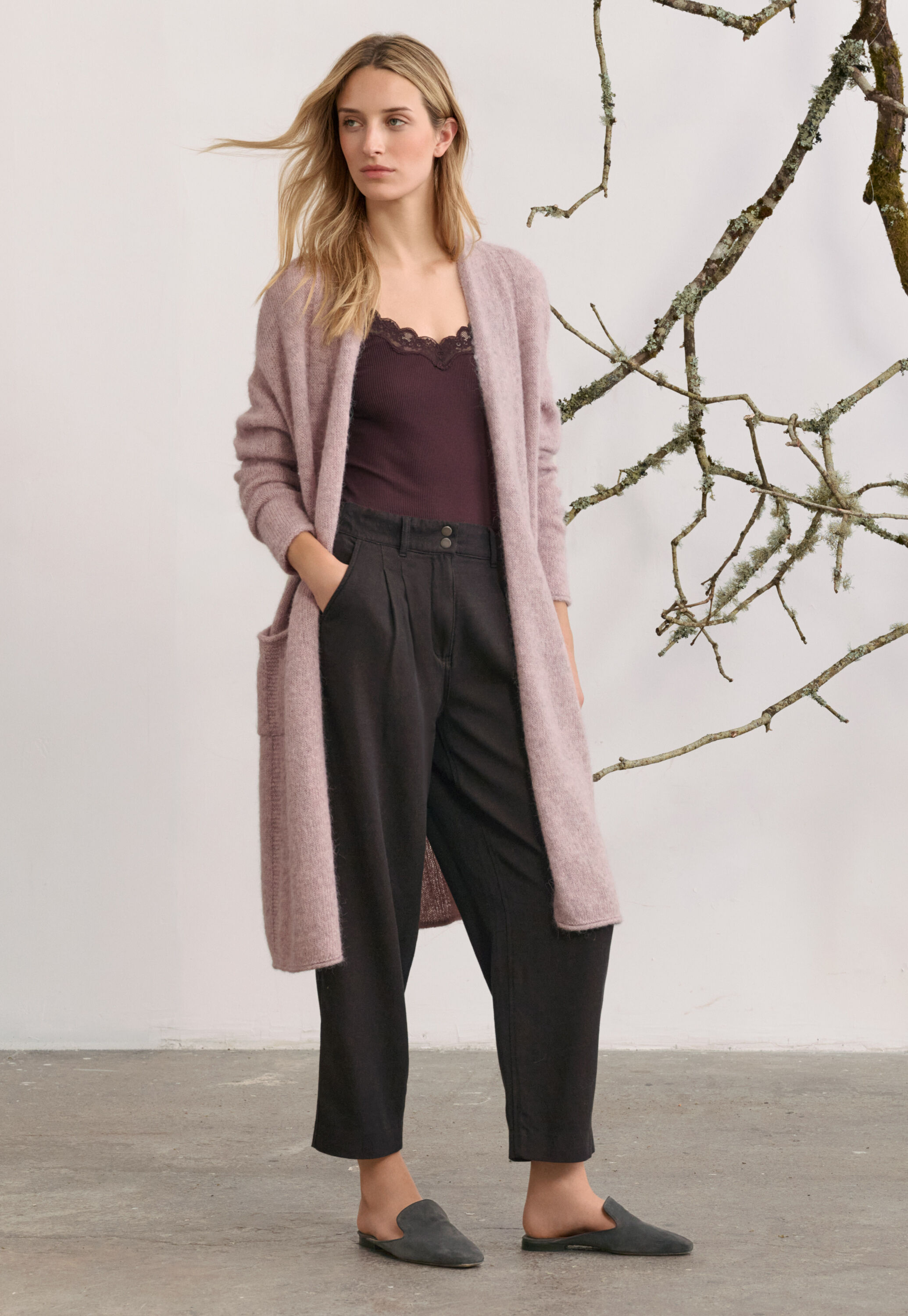 Tapered trousers, Brown black, large