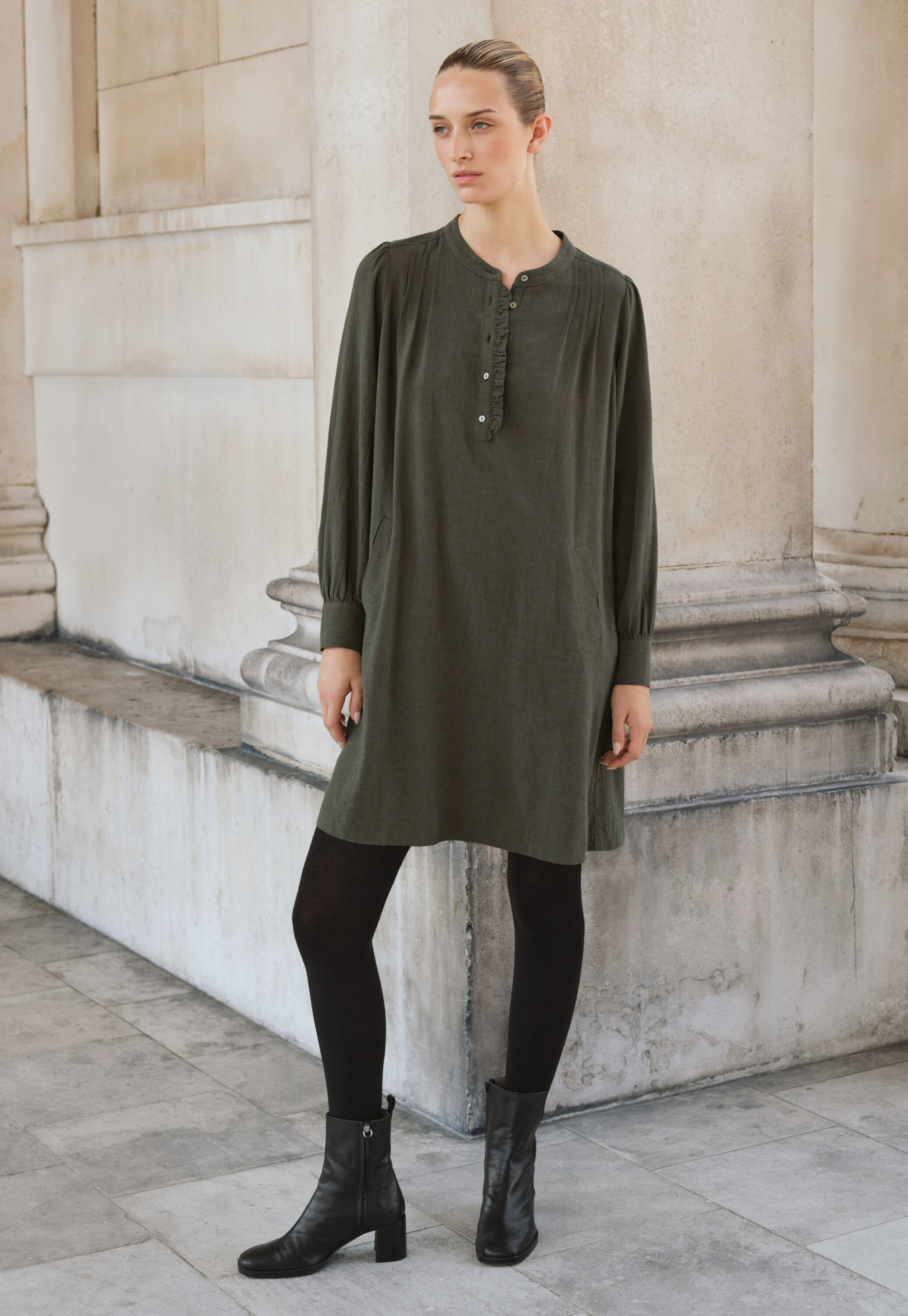 Pleat-front dress