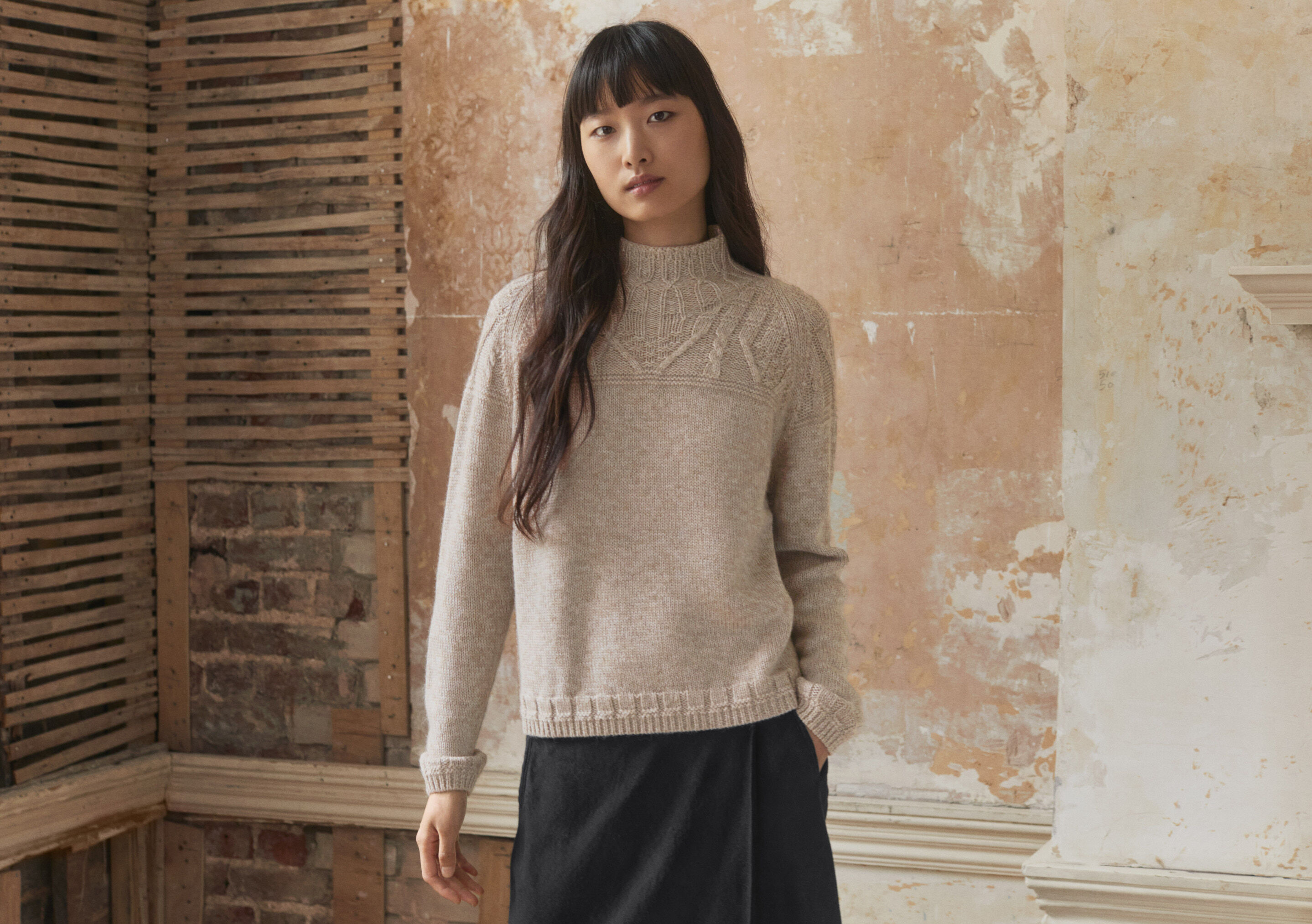 Cable-yoke sweater
