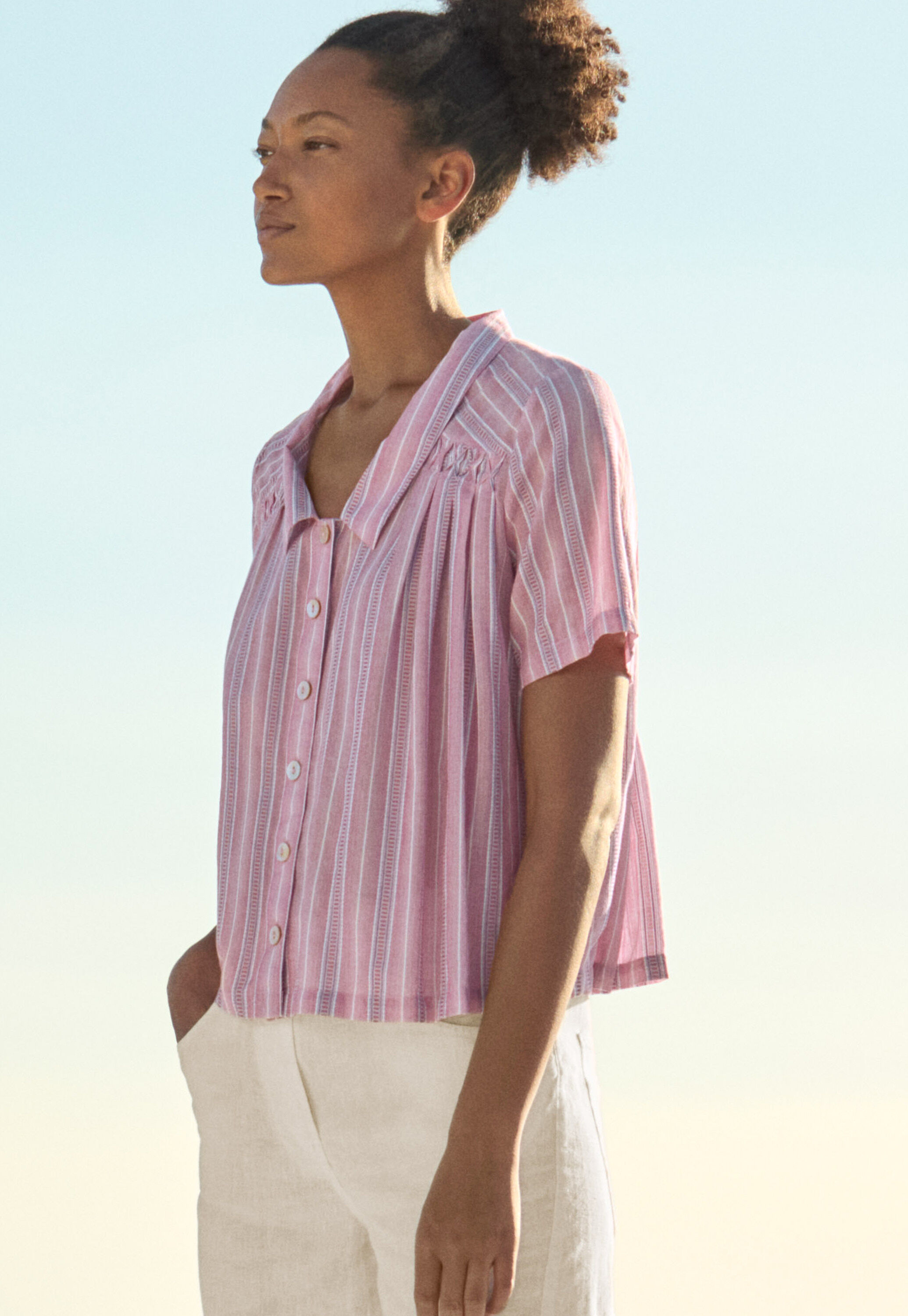 Striped pleated shirt