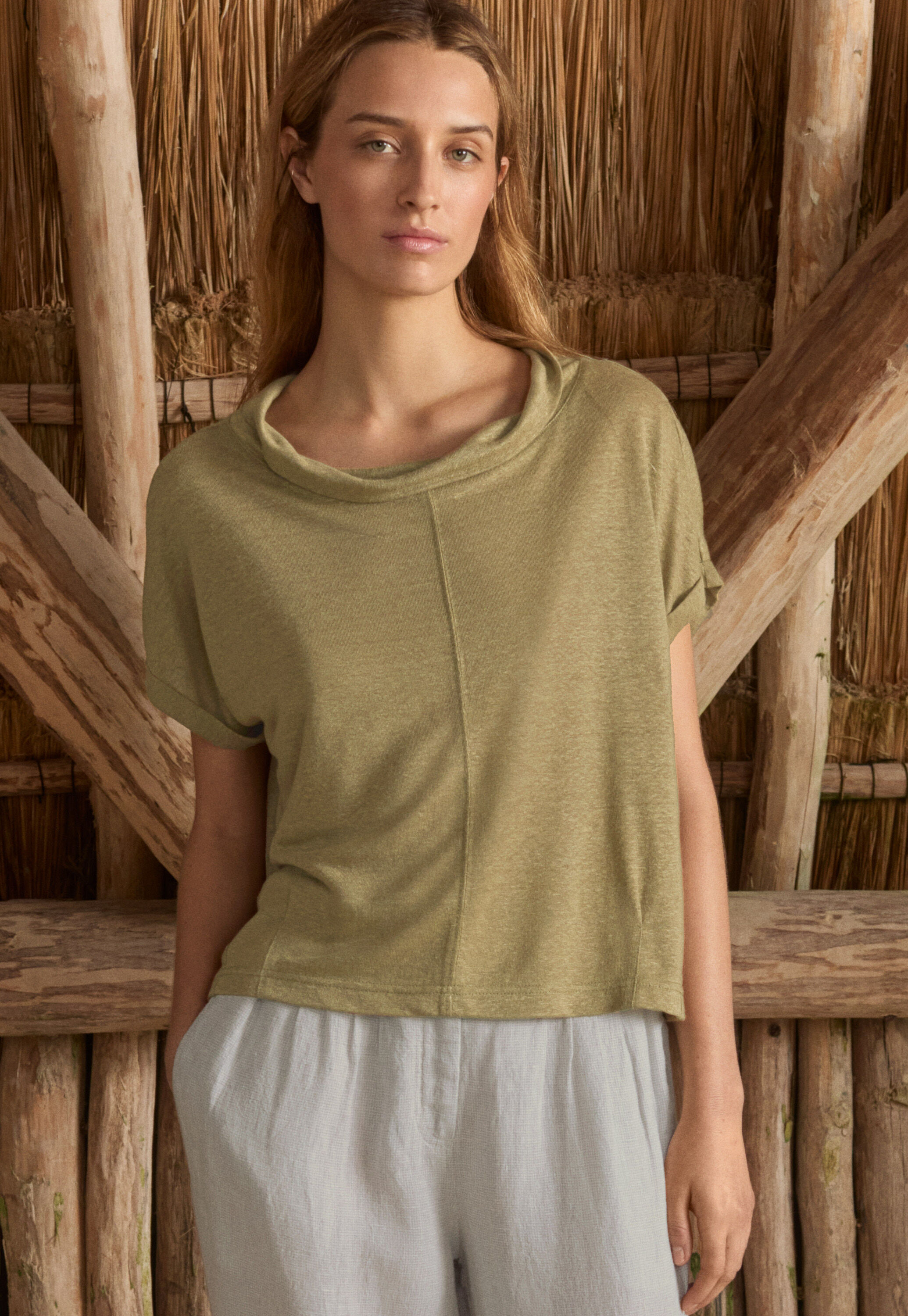 Turned-over neck top
