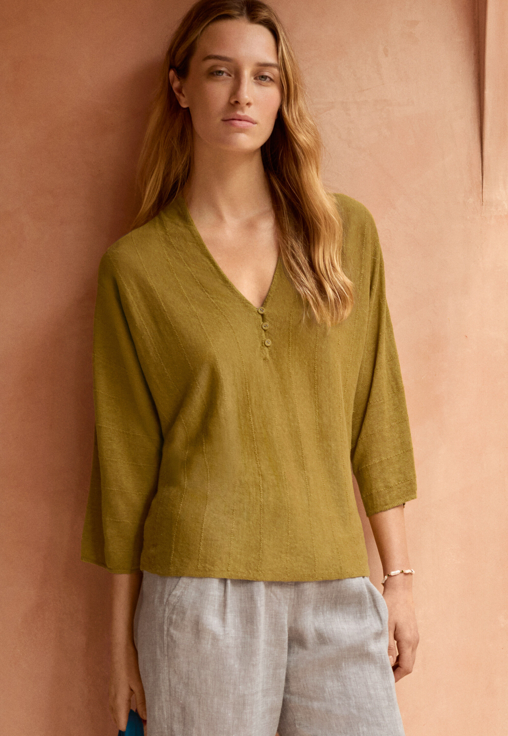 V-neck buttoned sweater