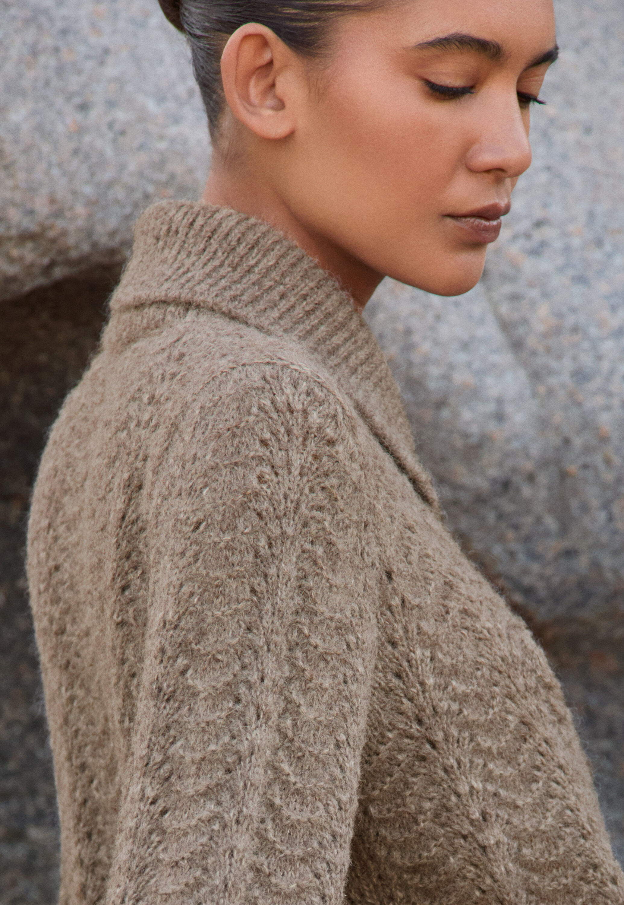 Pointelle cardigan, Brown taupe, large
