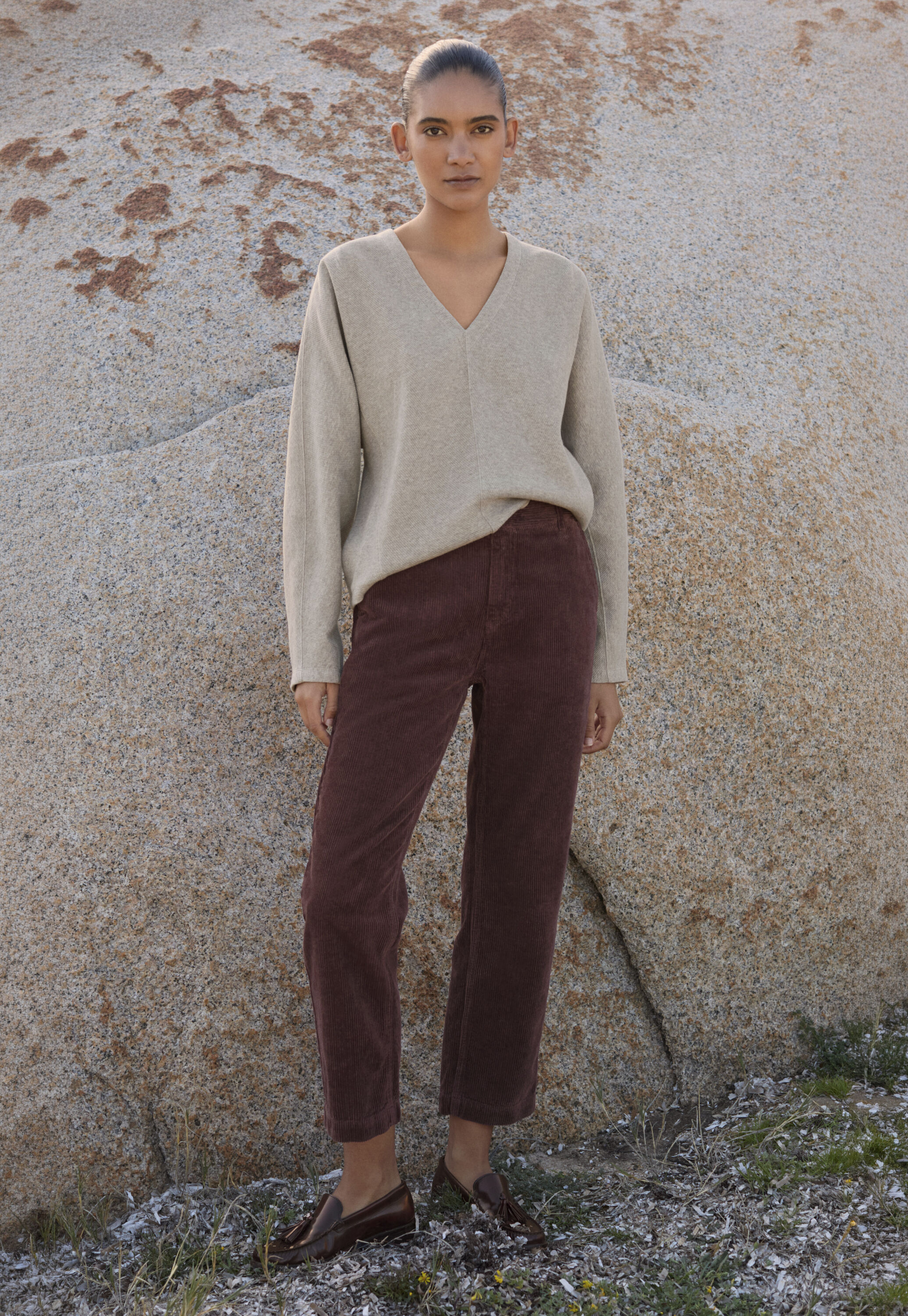 Slim cropped trousers, Soft aubergine, large