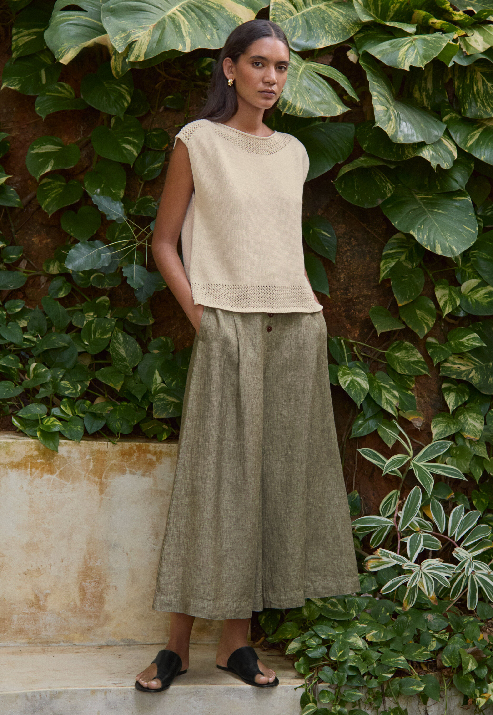 Pleat-front culottes