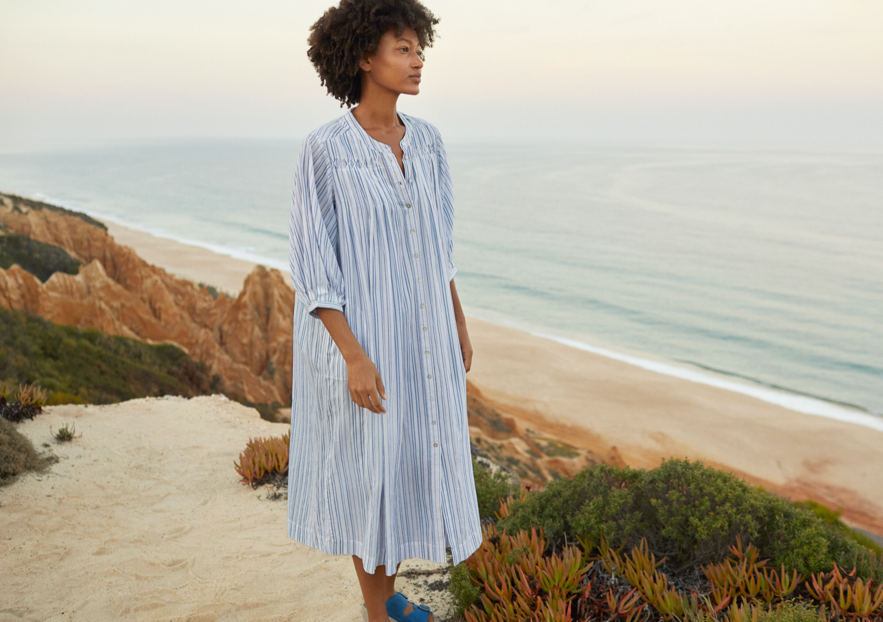 Striped maxi-length dress