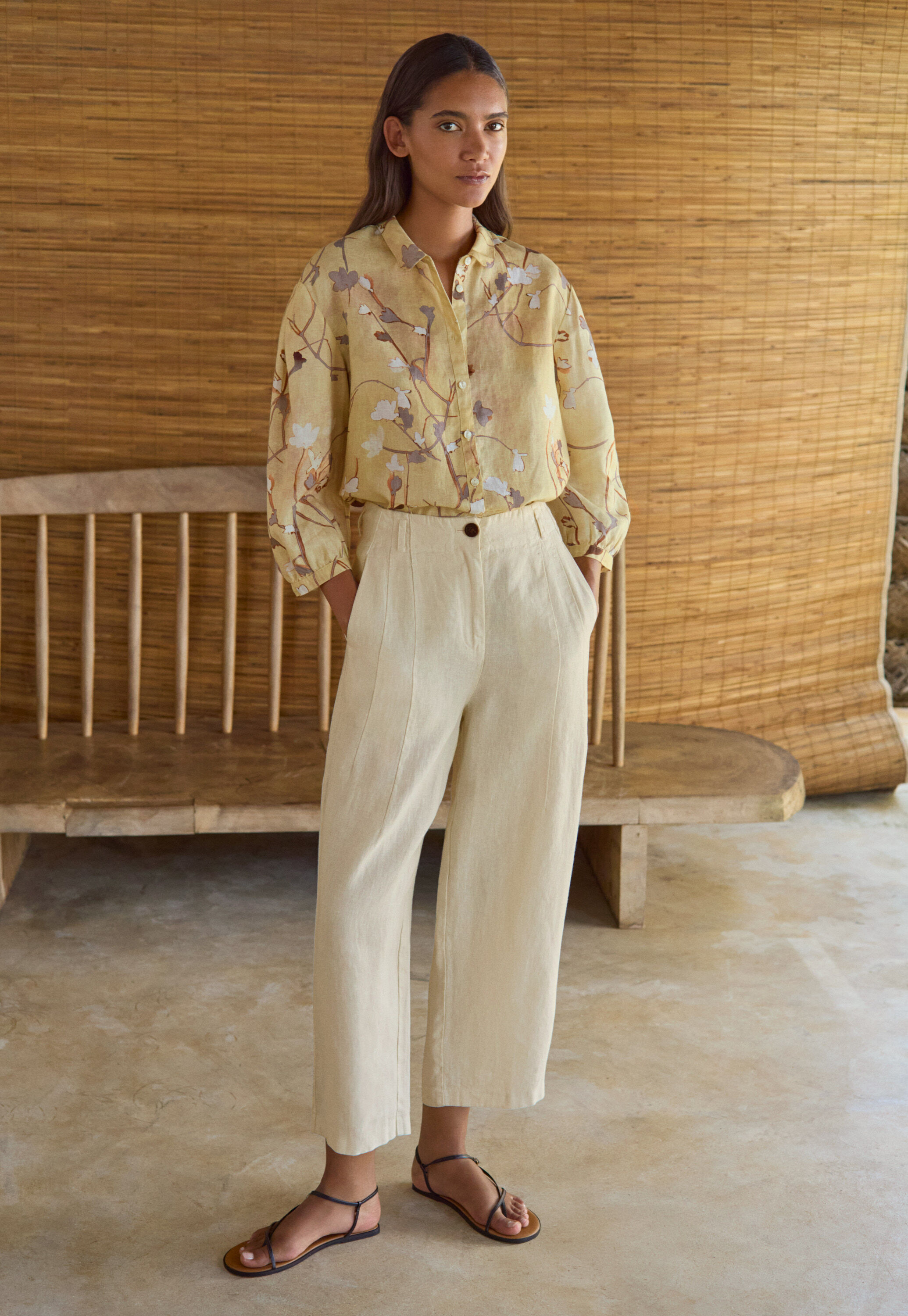 Printed pleat-sleeve shirt