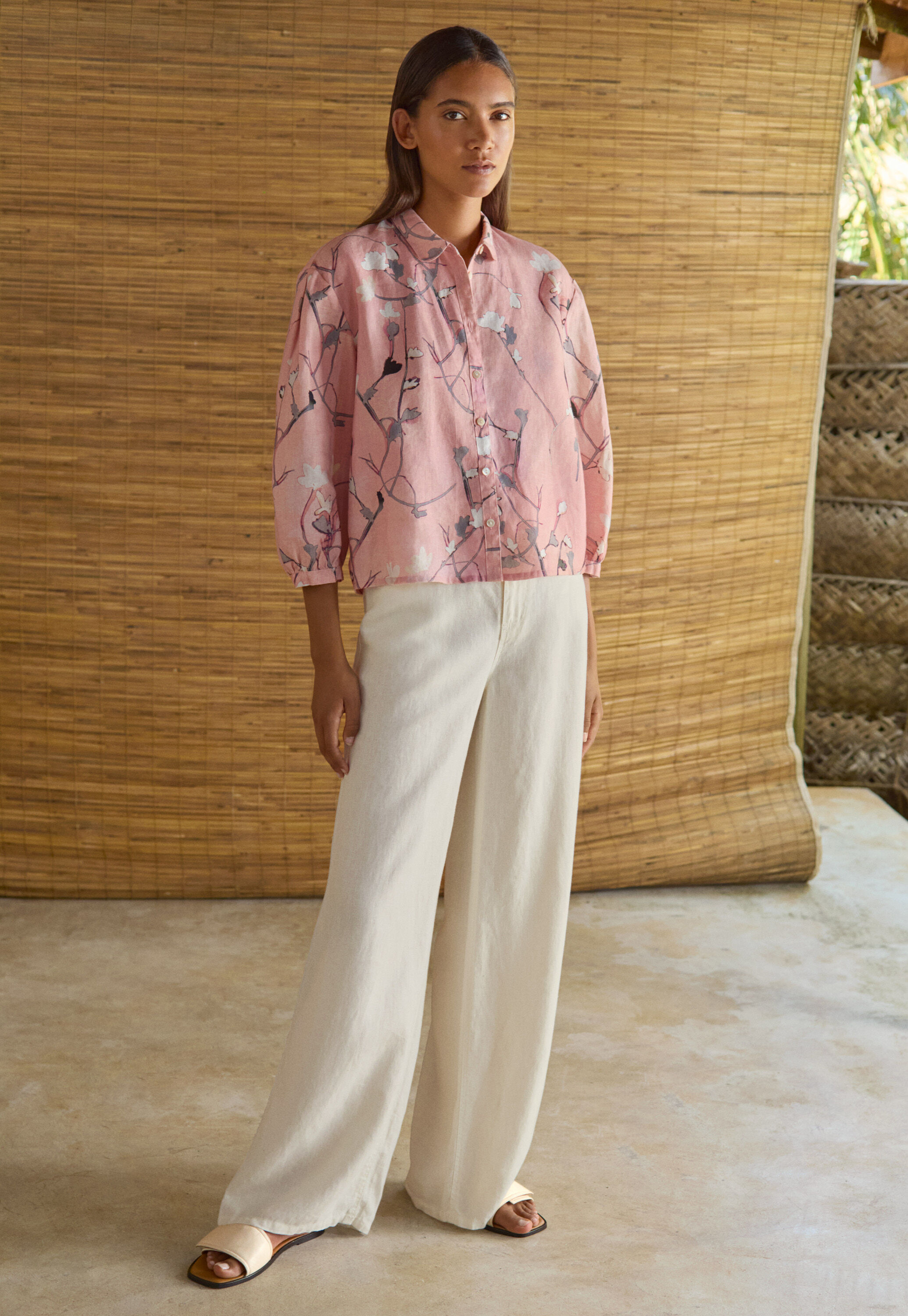 Printed pleat-sleeve shirt