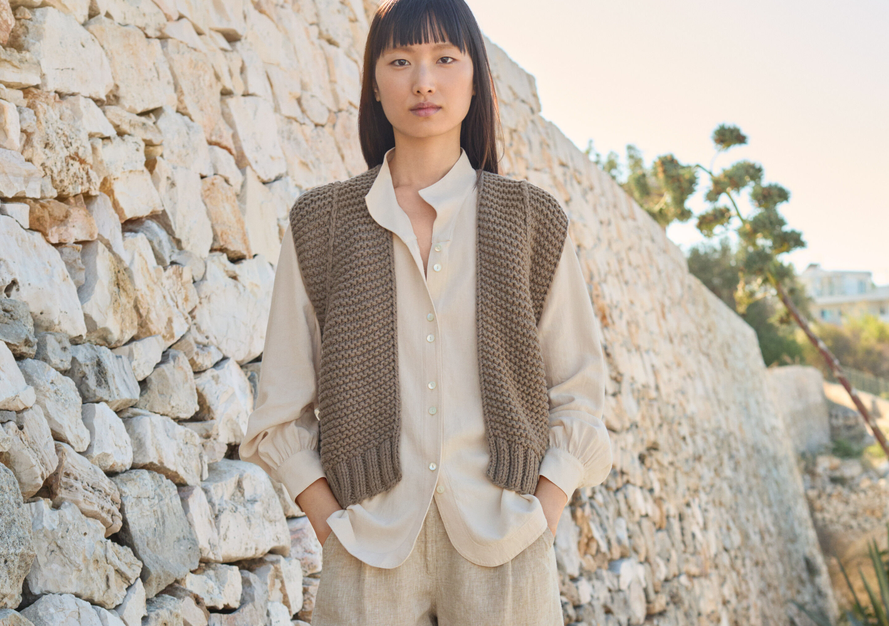 Funnel-neck blouse