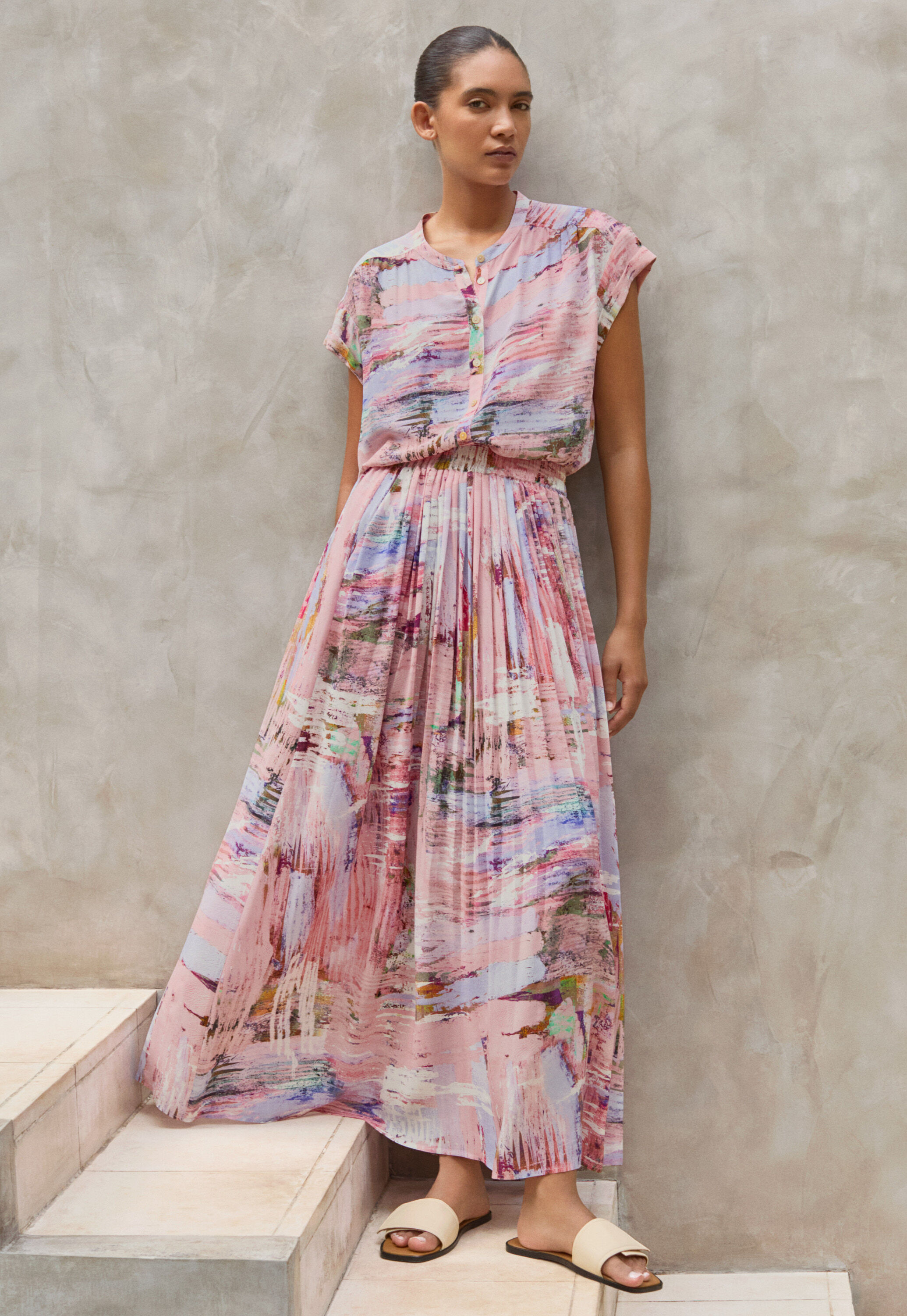 Printed pleated skirt