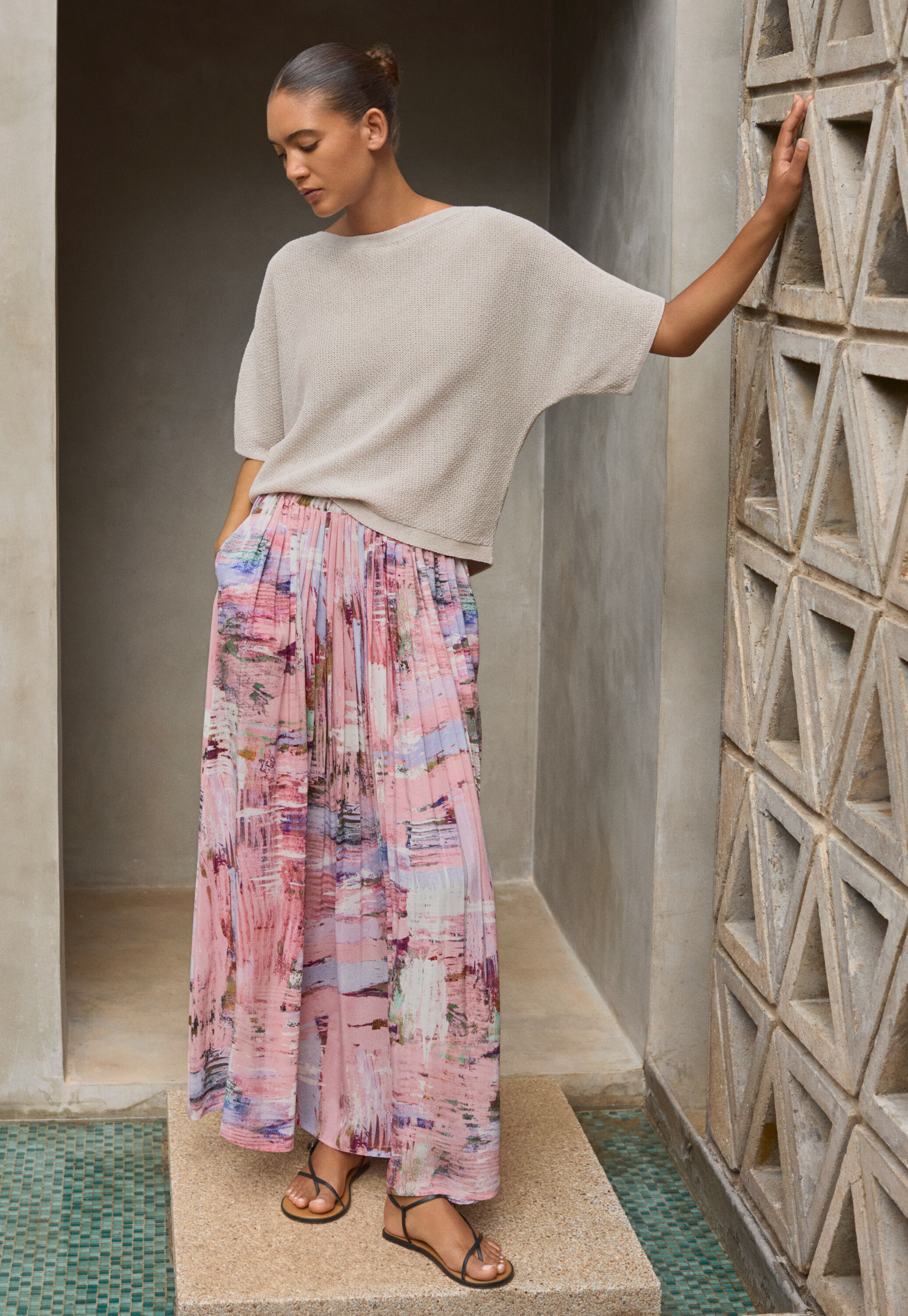 Printed pleated skirt