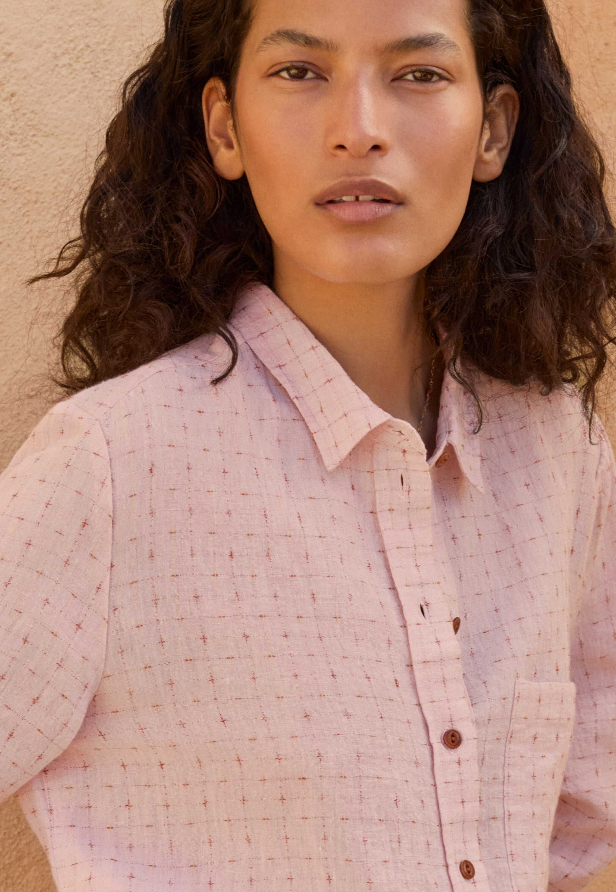 Cross-weave shirt, Soft pink, large