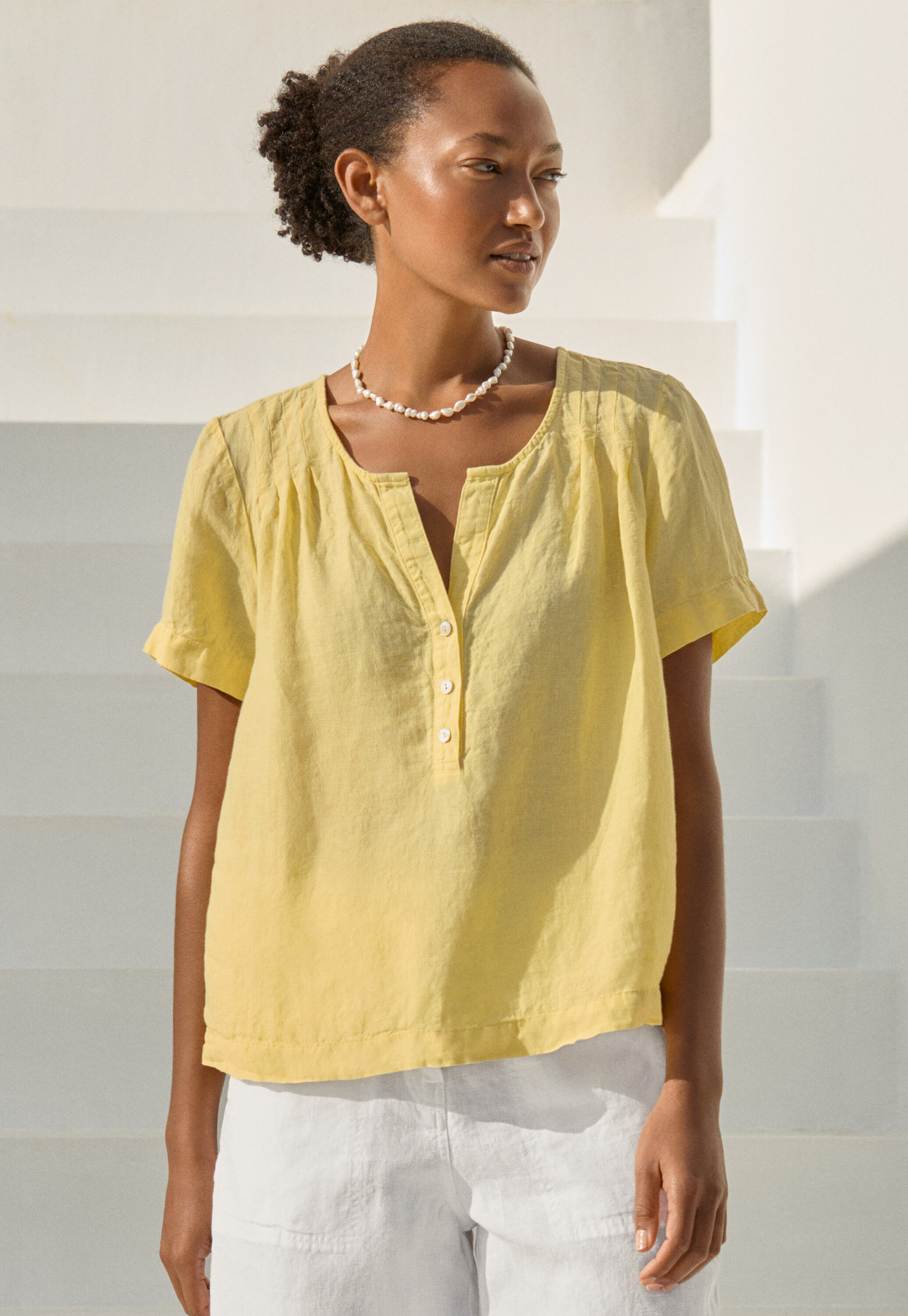 Pleated short-sleeve top