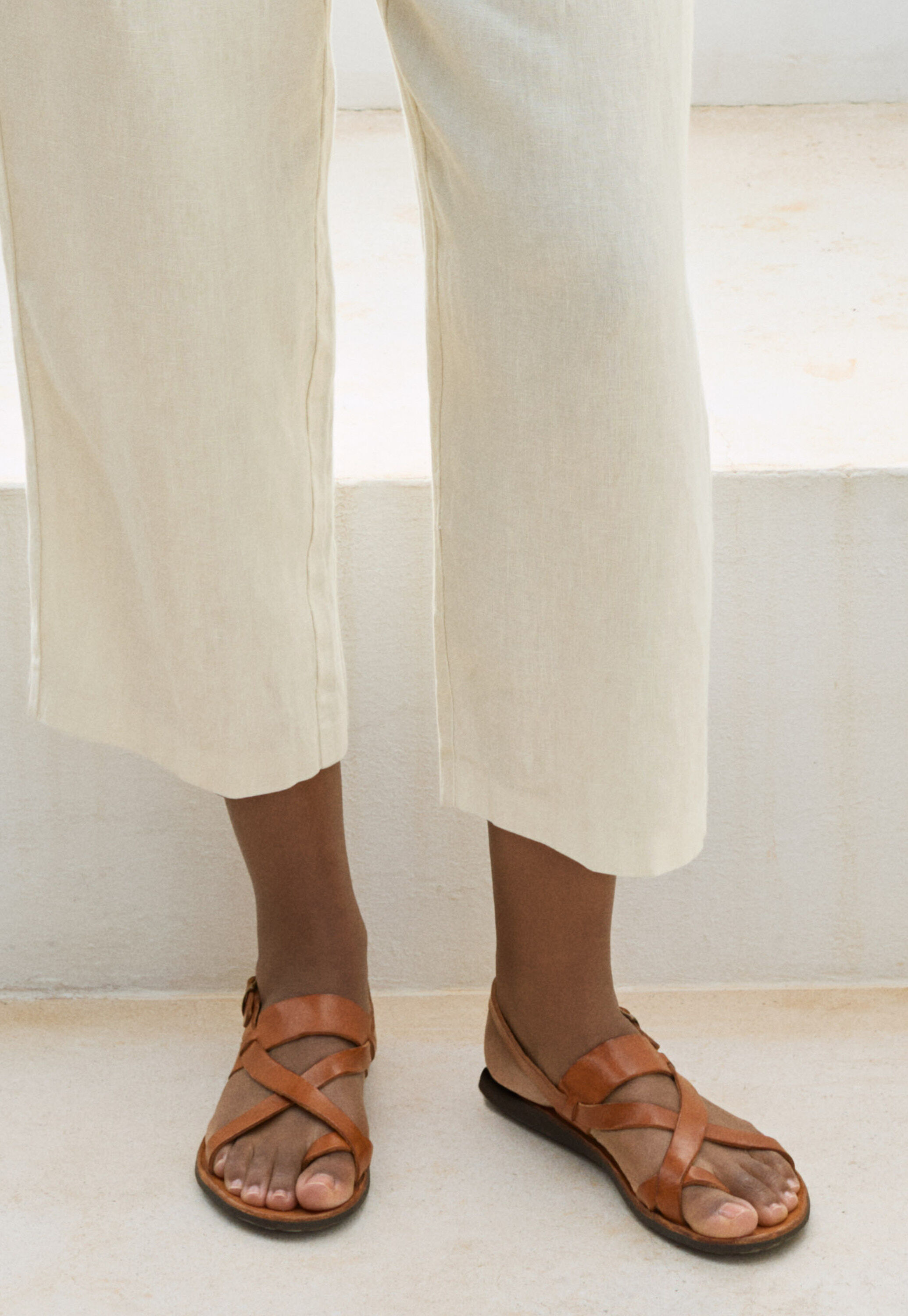 Sandals with buckle back-strap, Tan, large