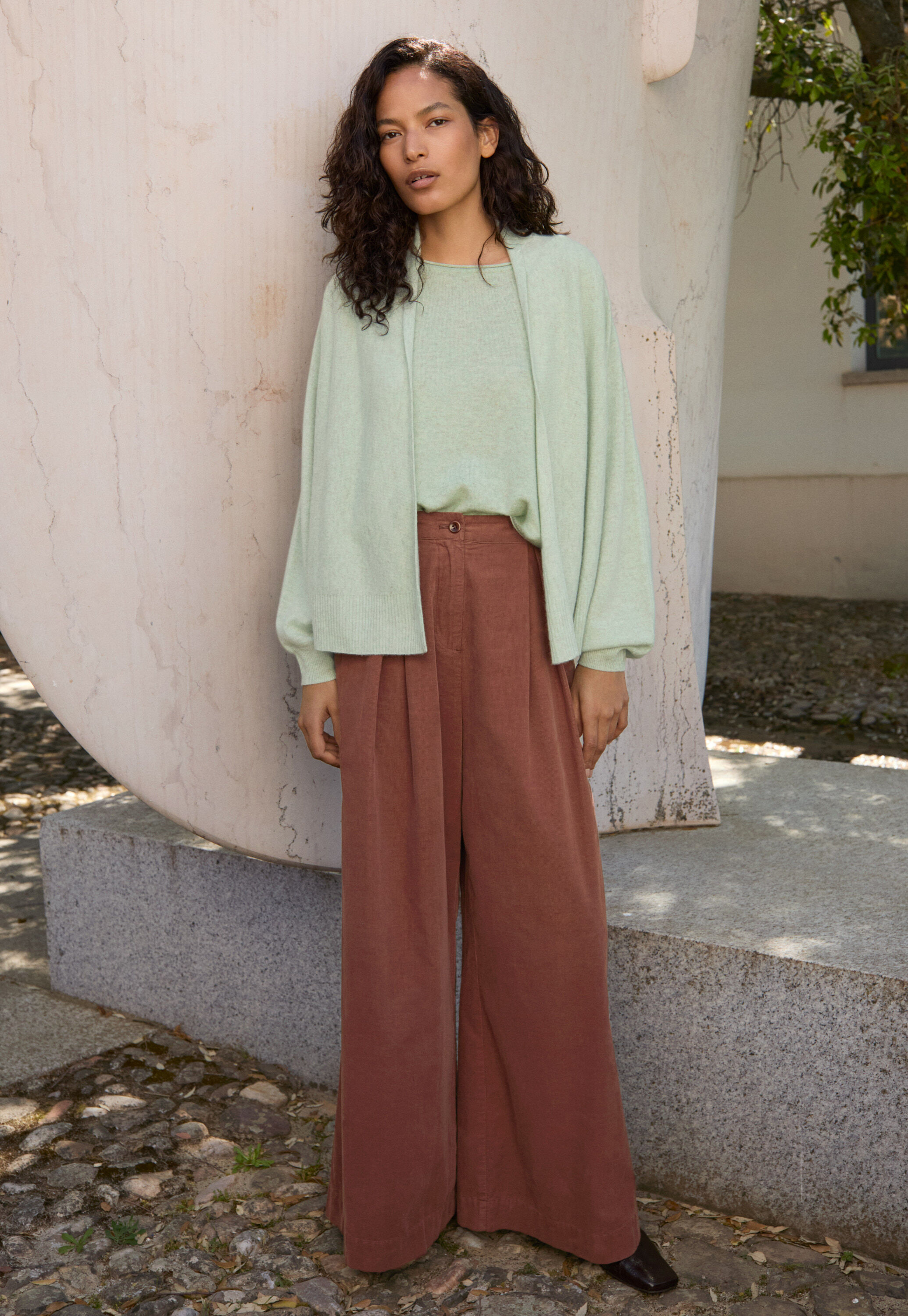 Fine cord wide-leg trousers, Dark blush, large