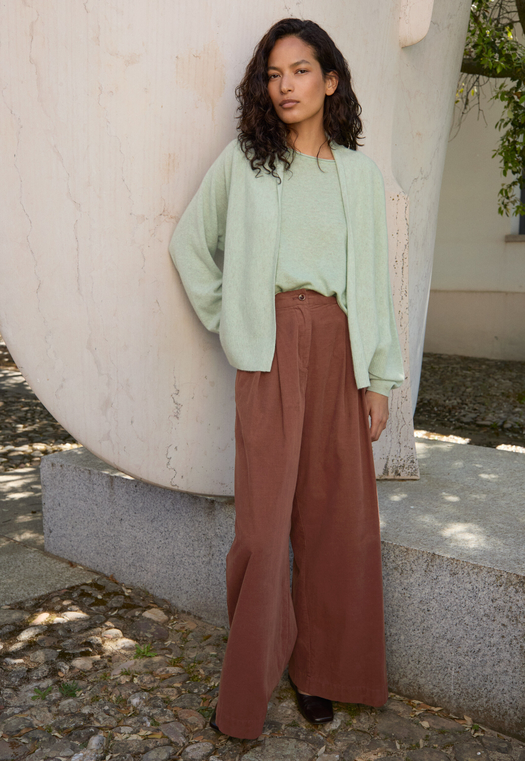 Fine cord wide-leg trousers, Dark blush, large