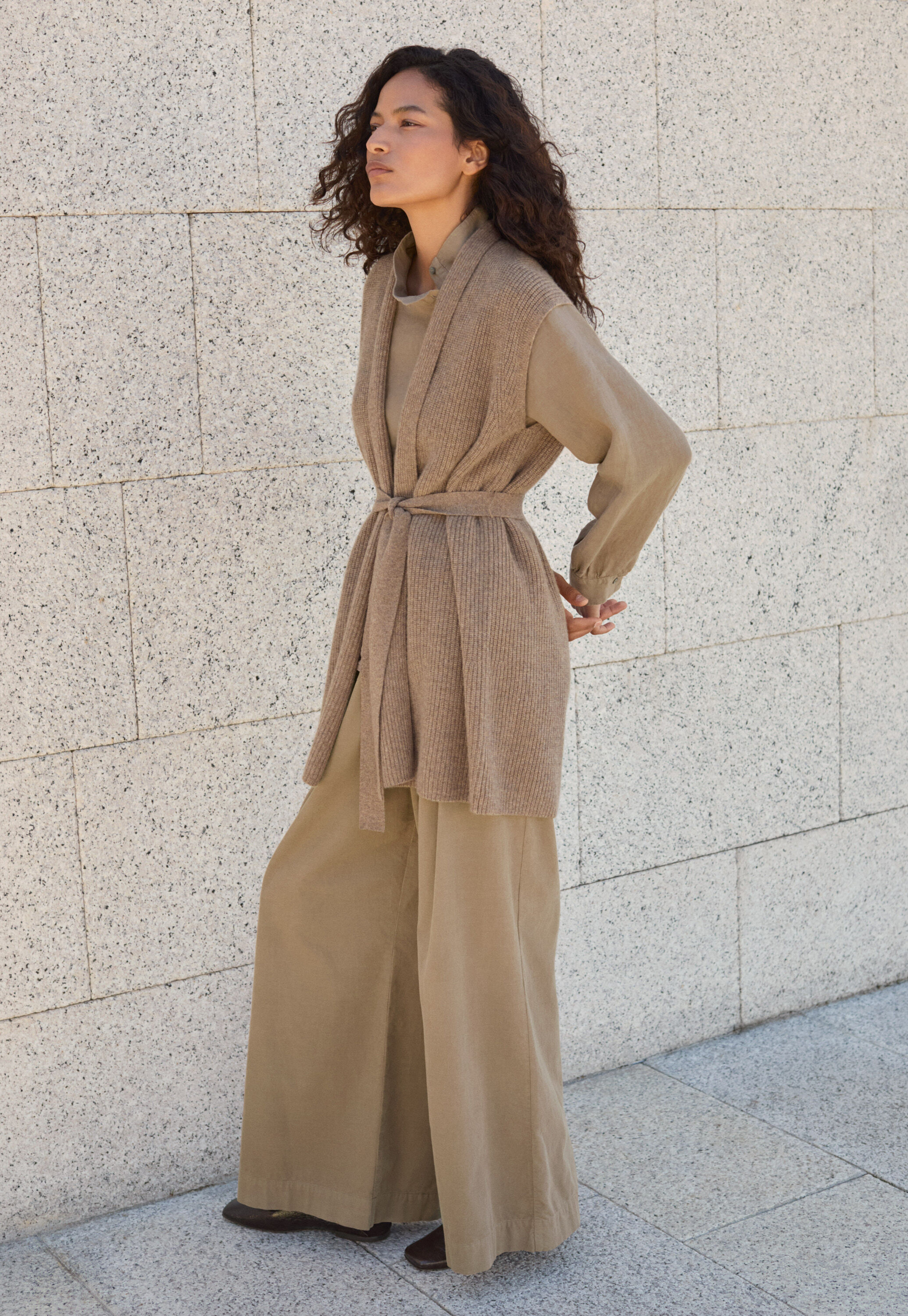 Fine cord wide-leg trousers