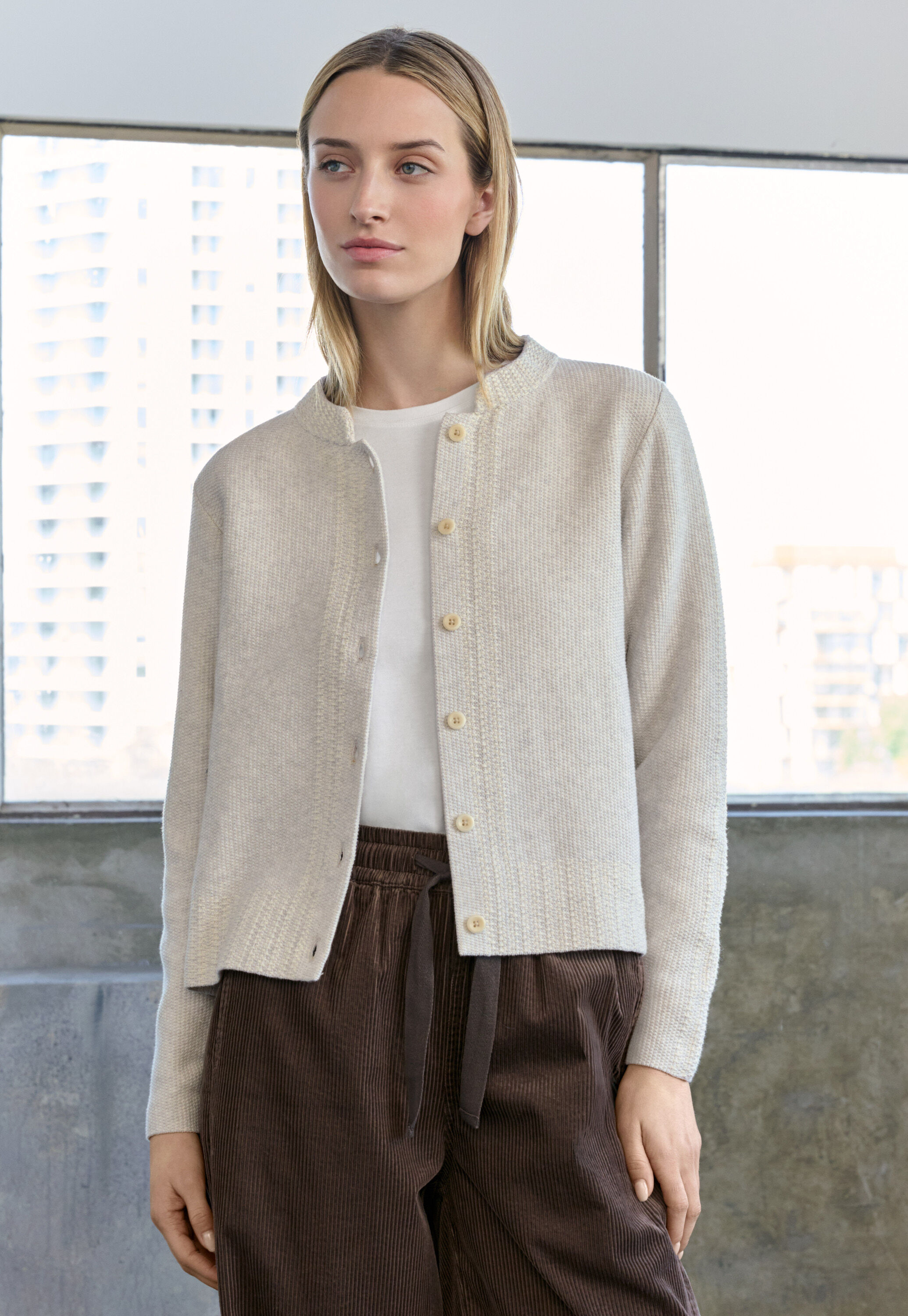 Inlay-stitch cardigan, Pale grey, large