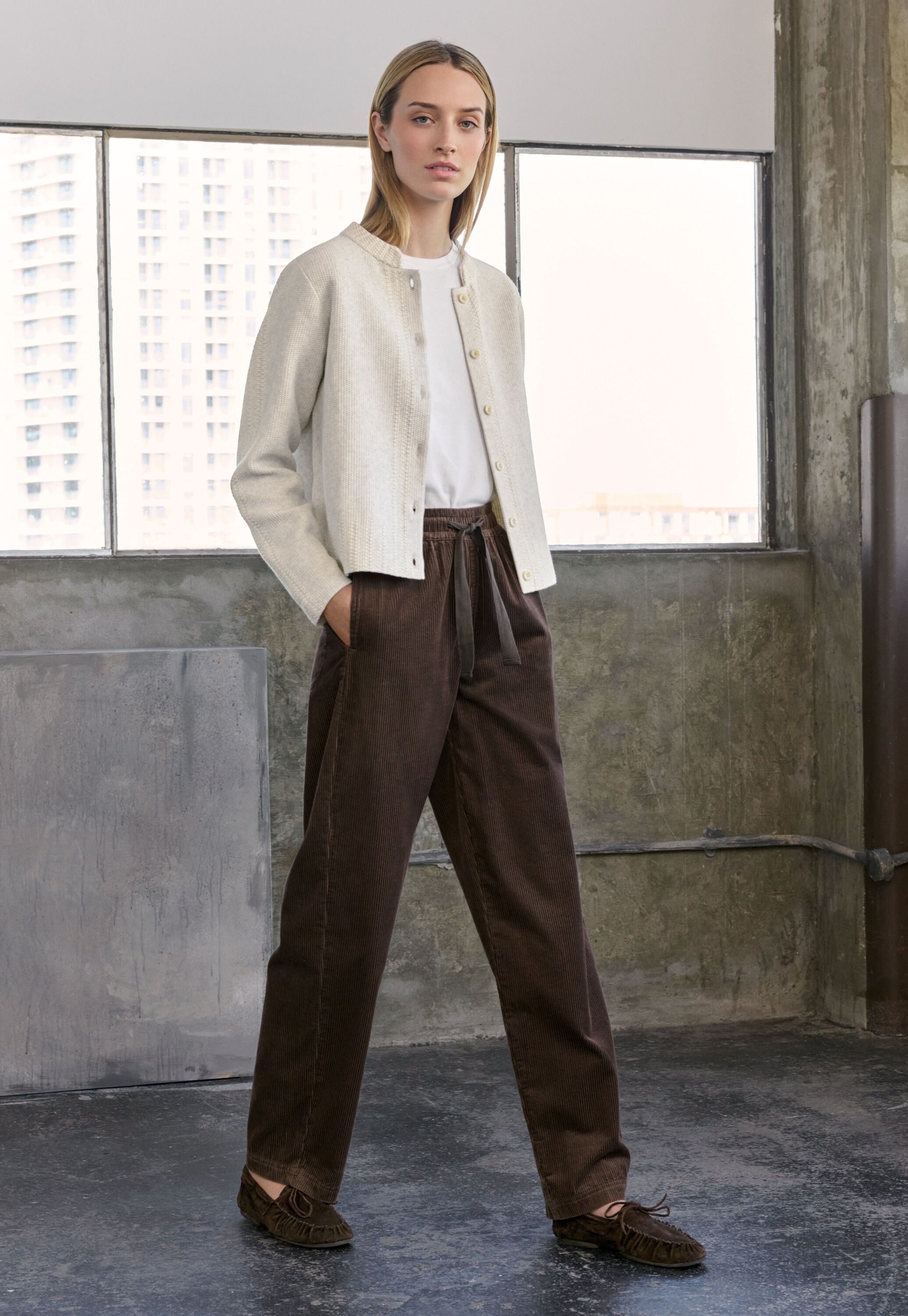 Inlay-stitch cardigan, Pale grey, large
