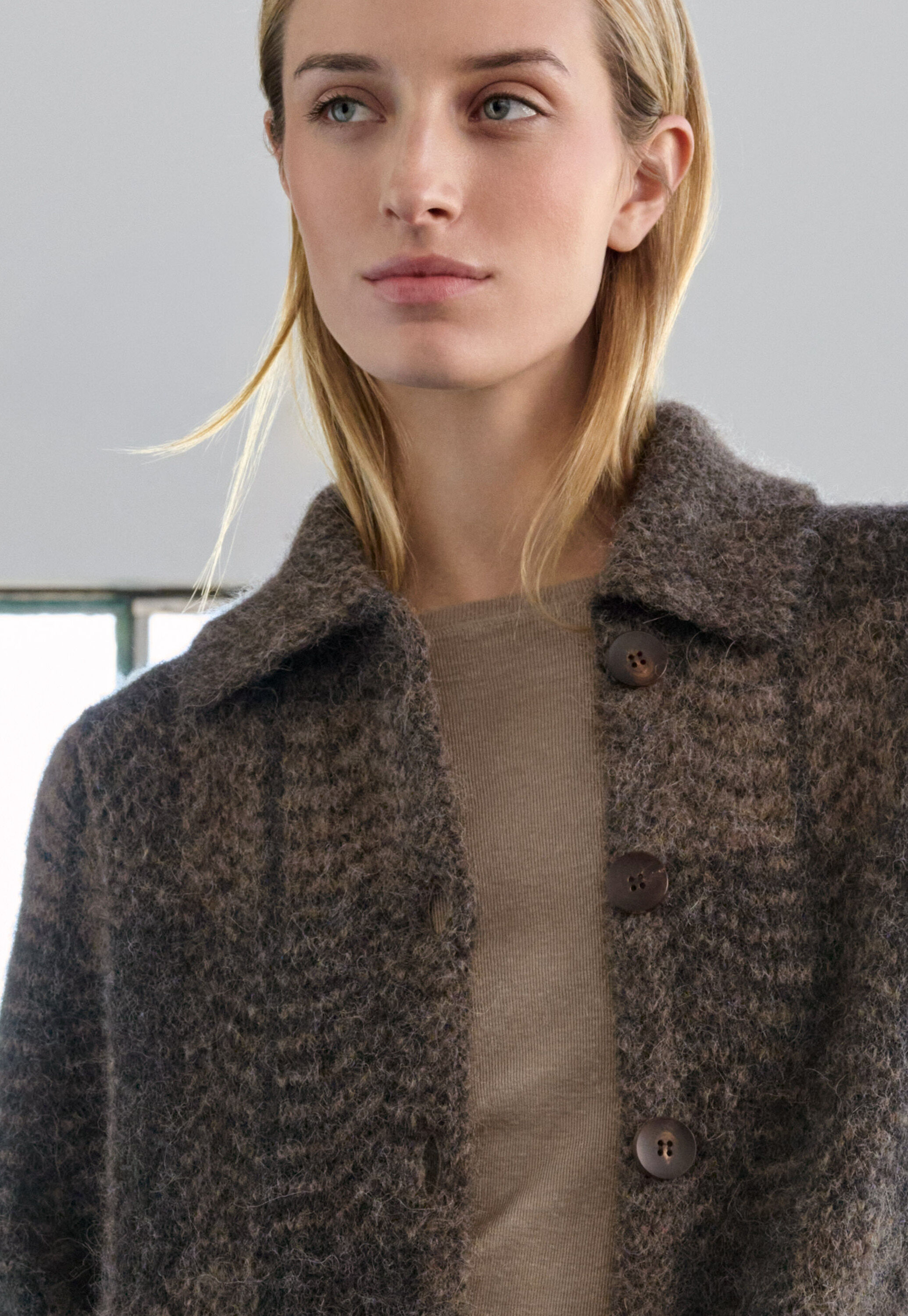 Checked knitted coat
