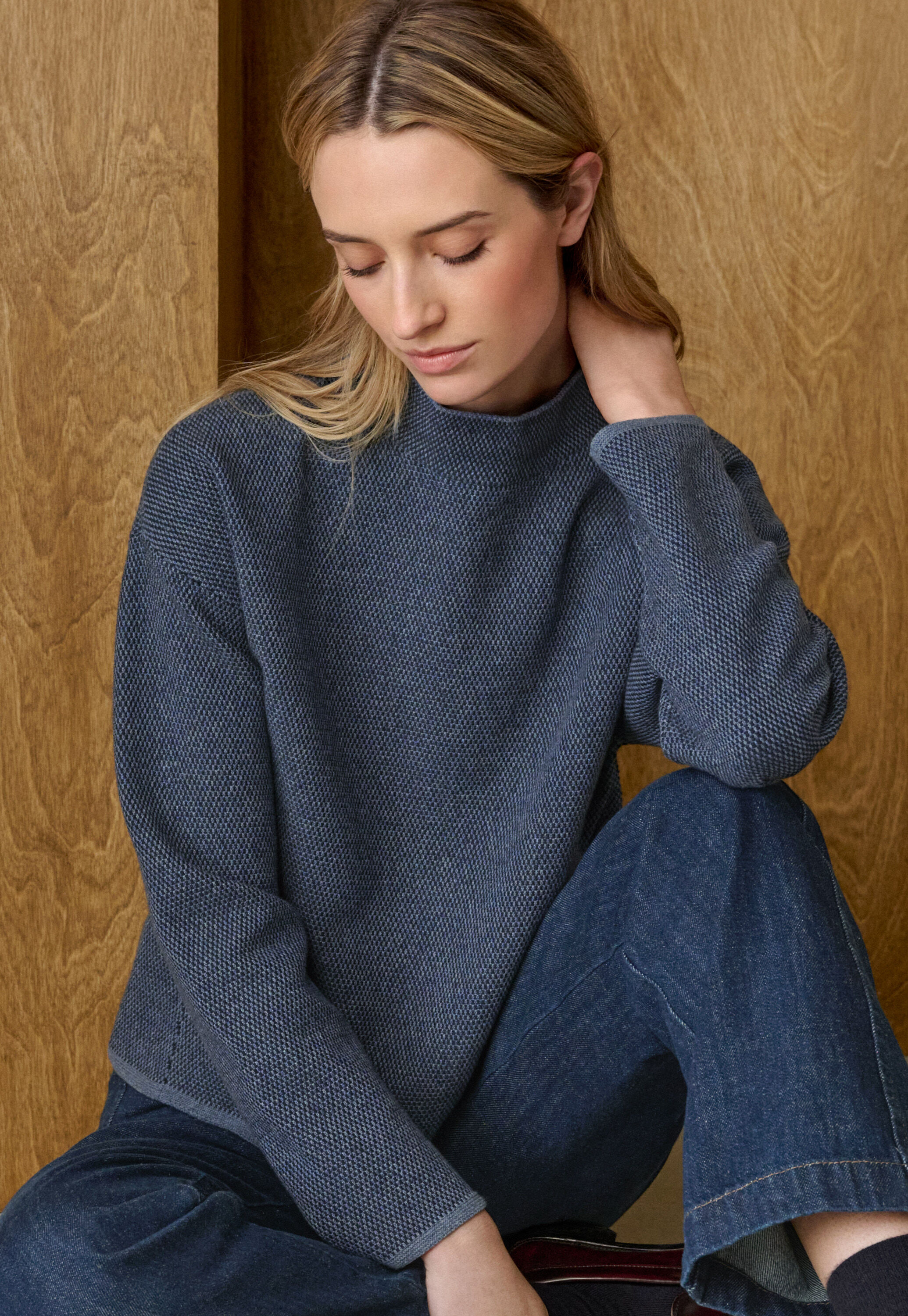 Inlay-stitch sweater, Dark blue, large