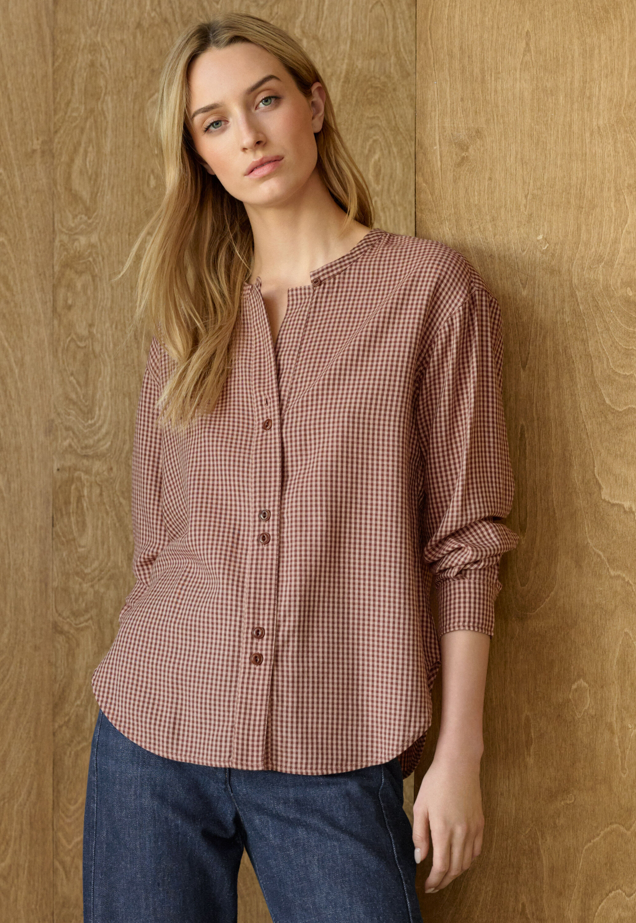 Gingham blouse, Maroon cherry, large