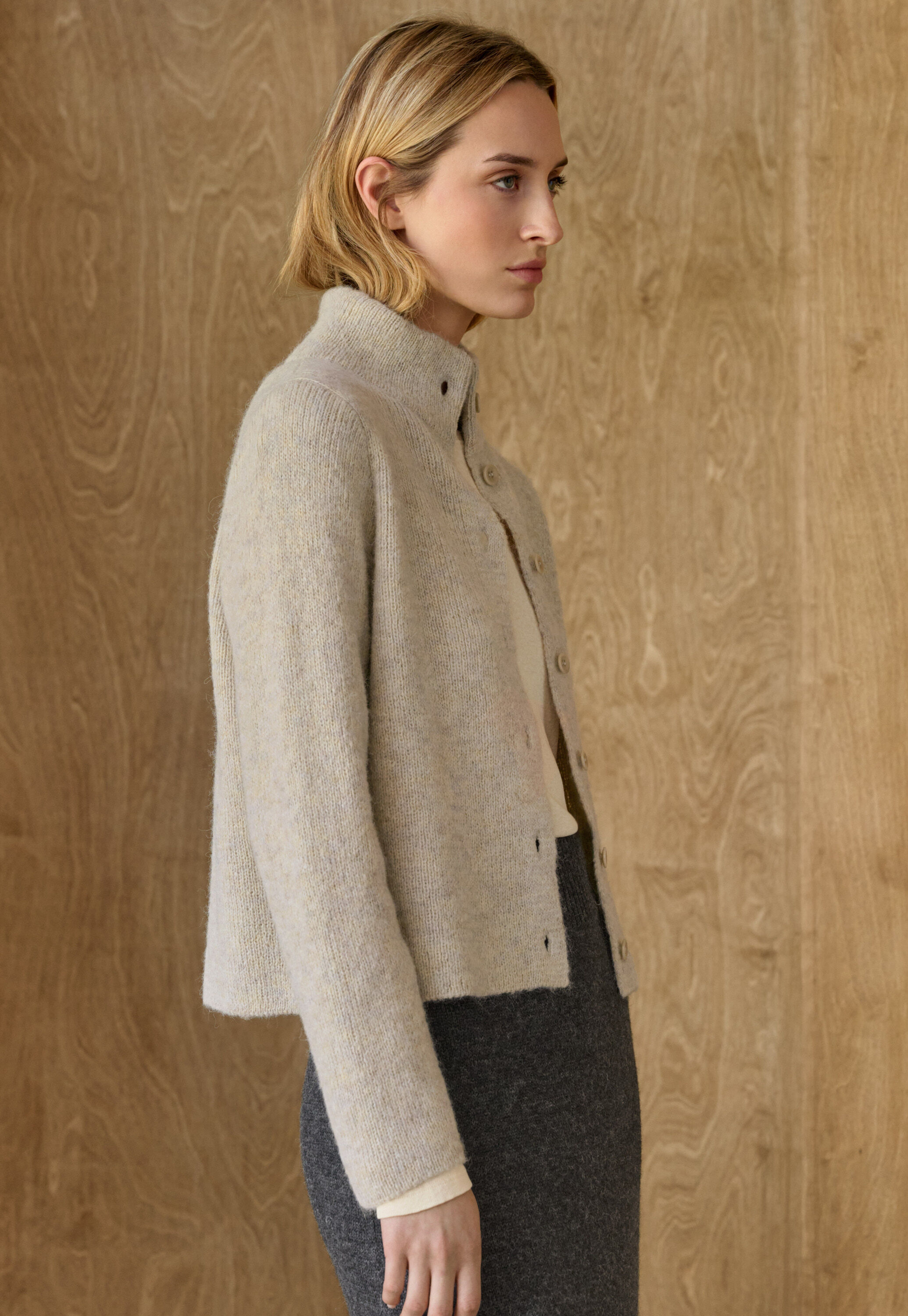 Basket-stitch cardigan, Natural stone, large