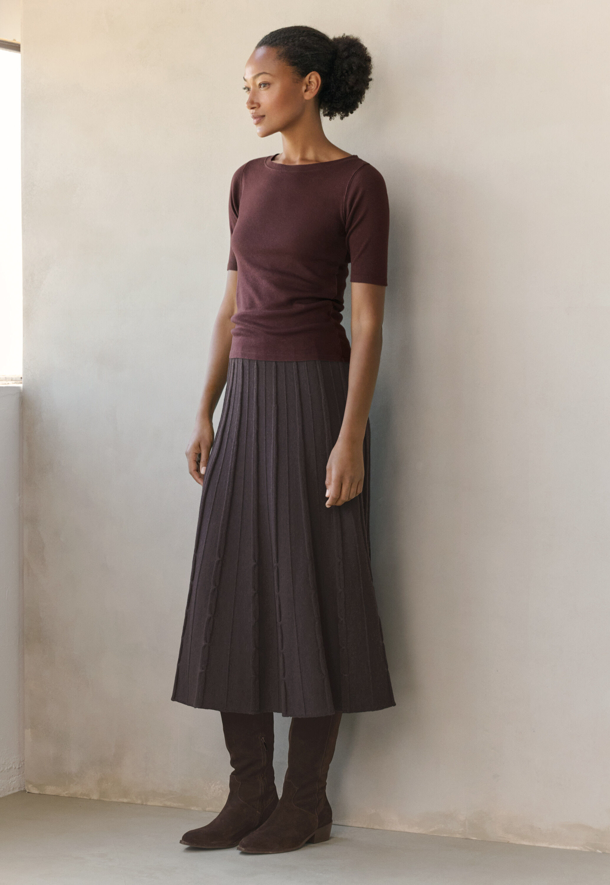 Ribbed jersey top, Port, large