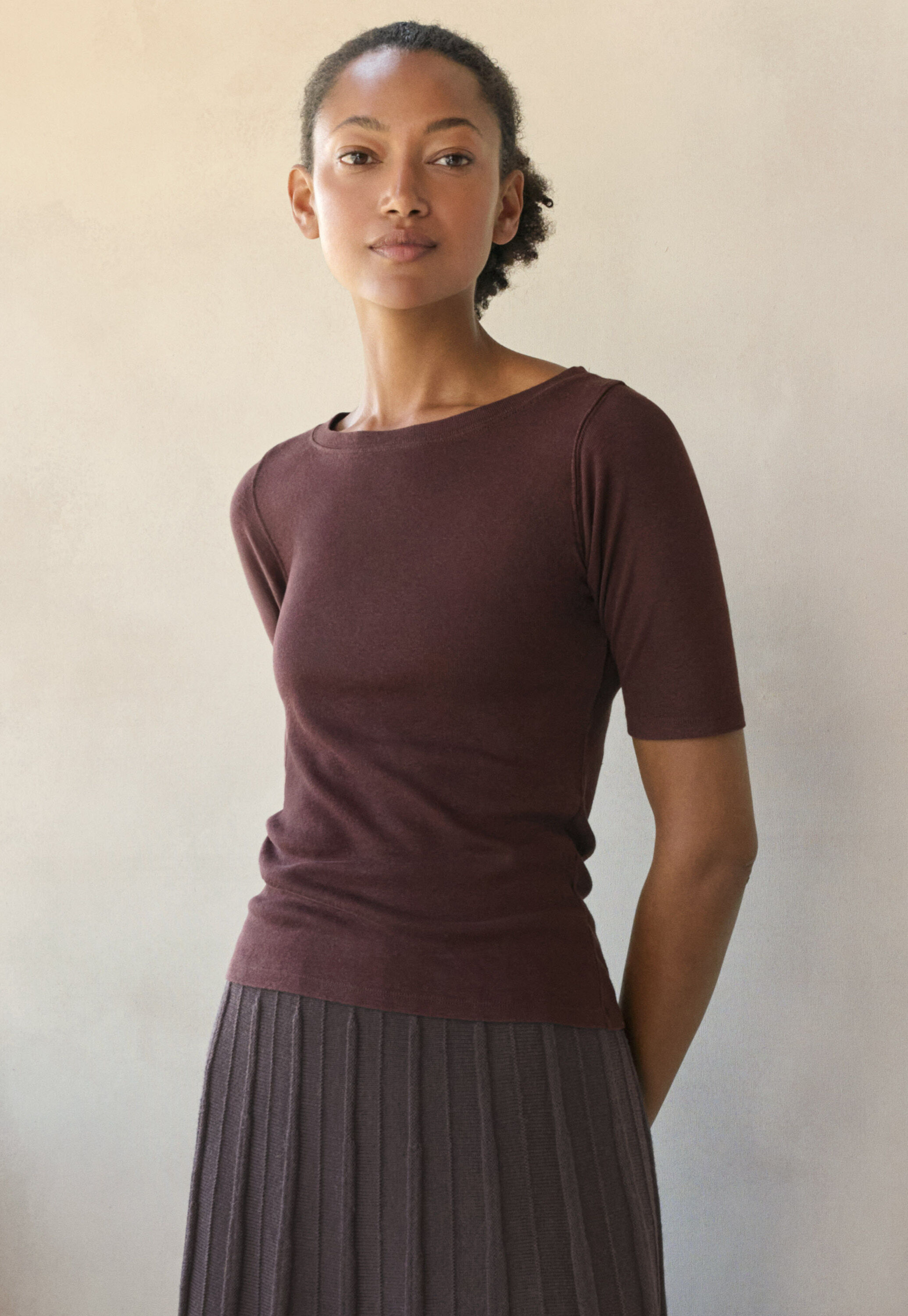Ribbed jersey top, Port, large