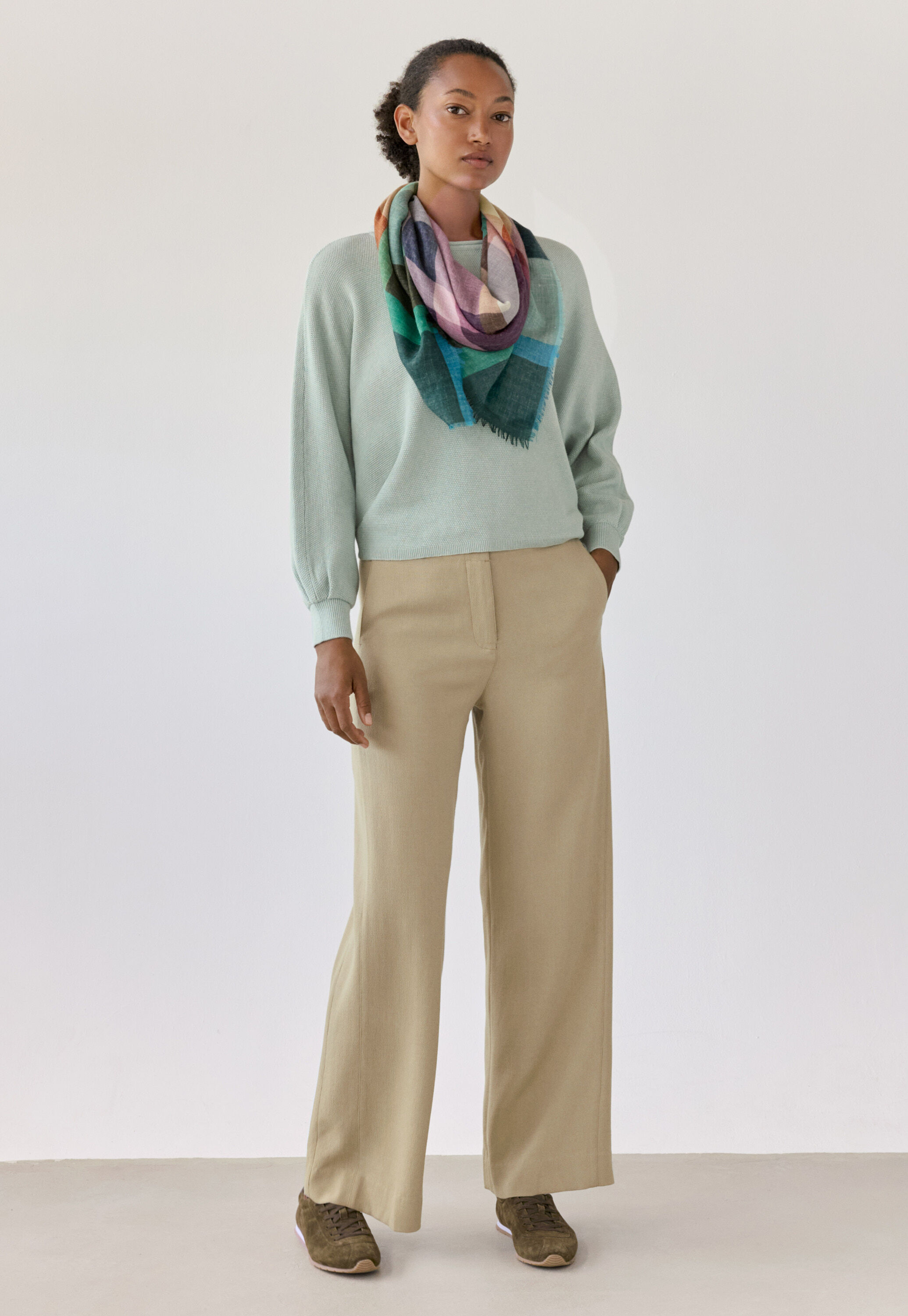 Moss-stitch sweater, Washed aqua, large