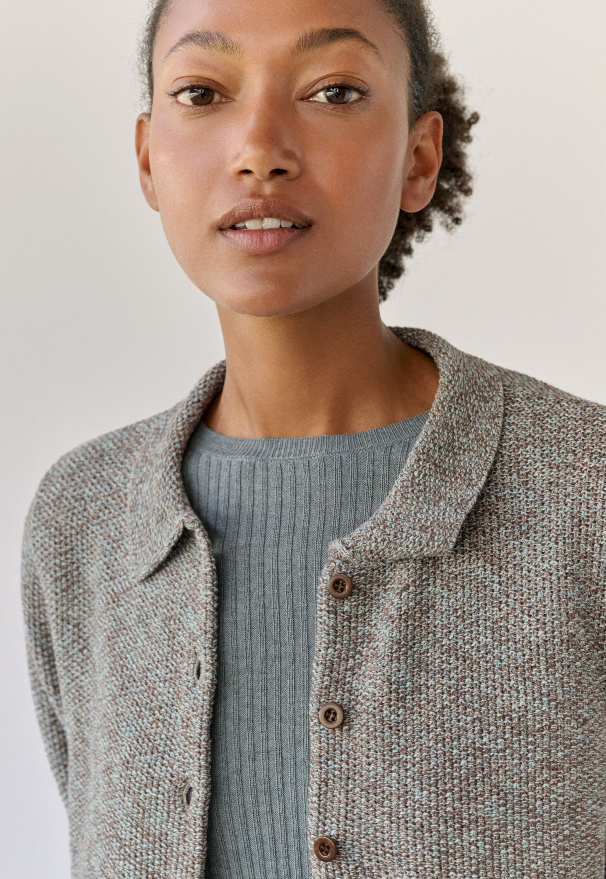 Moss-stitch cardigan, Taupe mint, large