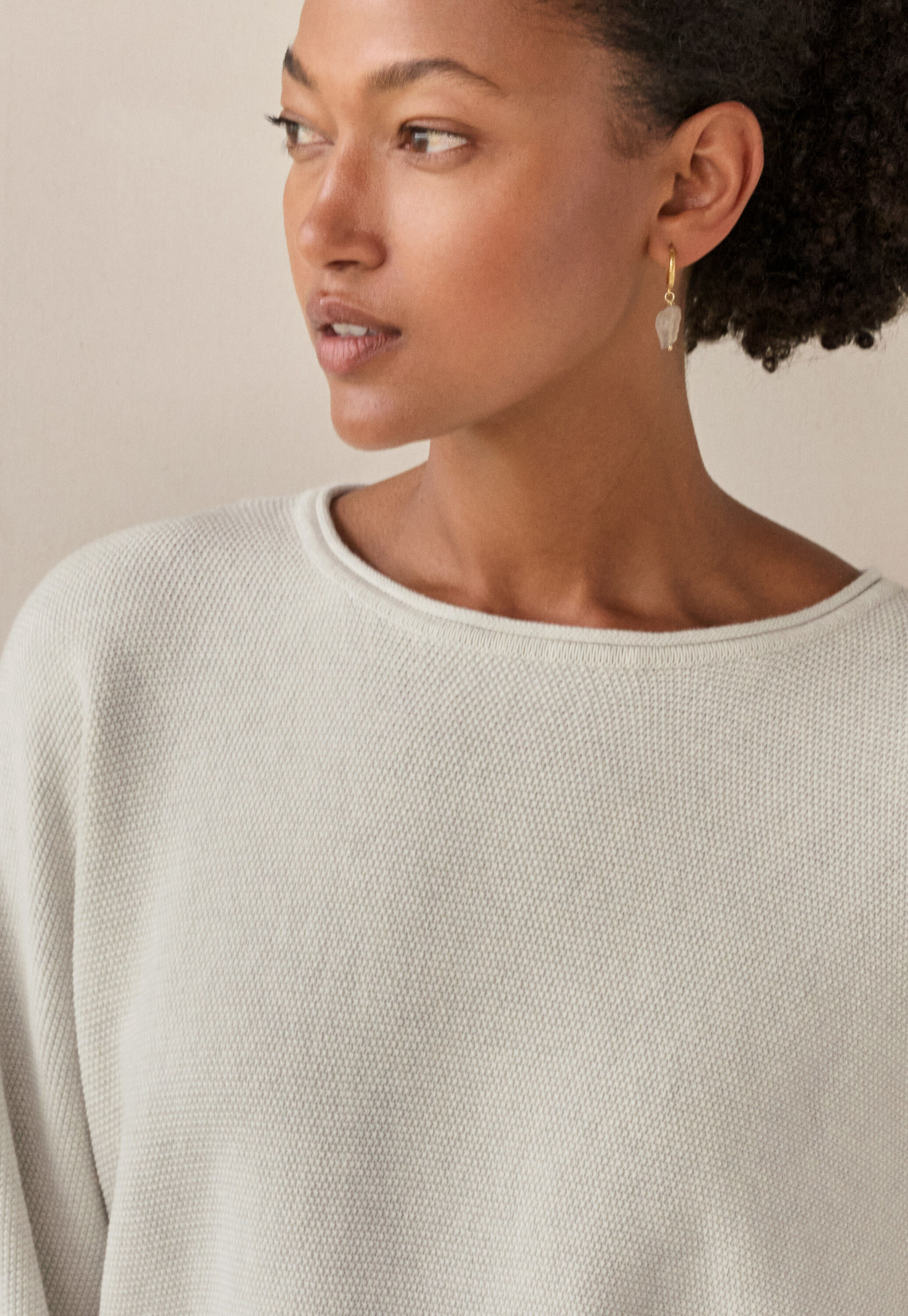 Moss-stitch sweater, Grey cream, large