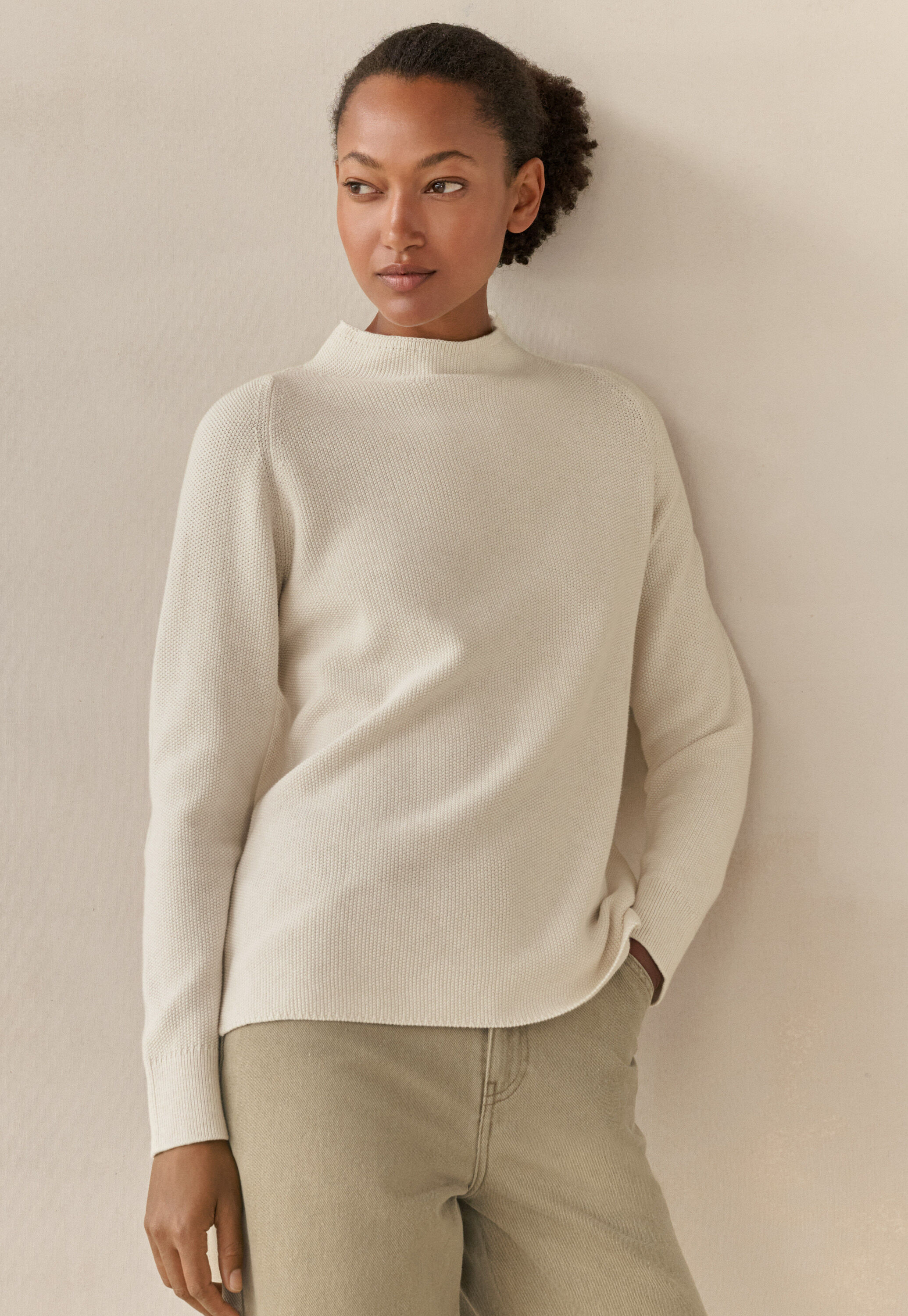 Funnel-neck sweater, Cream, large