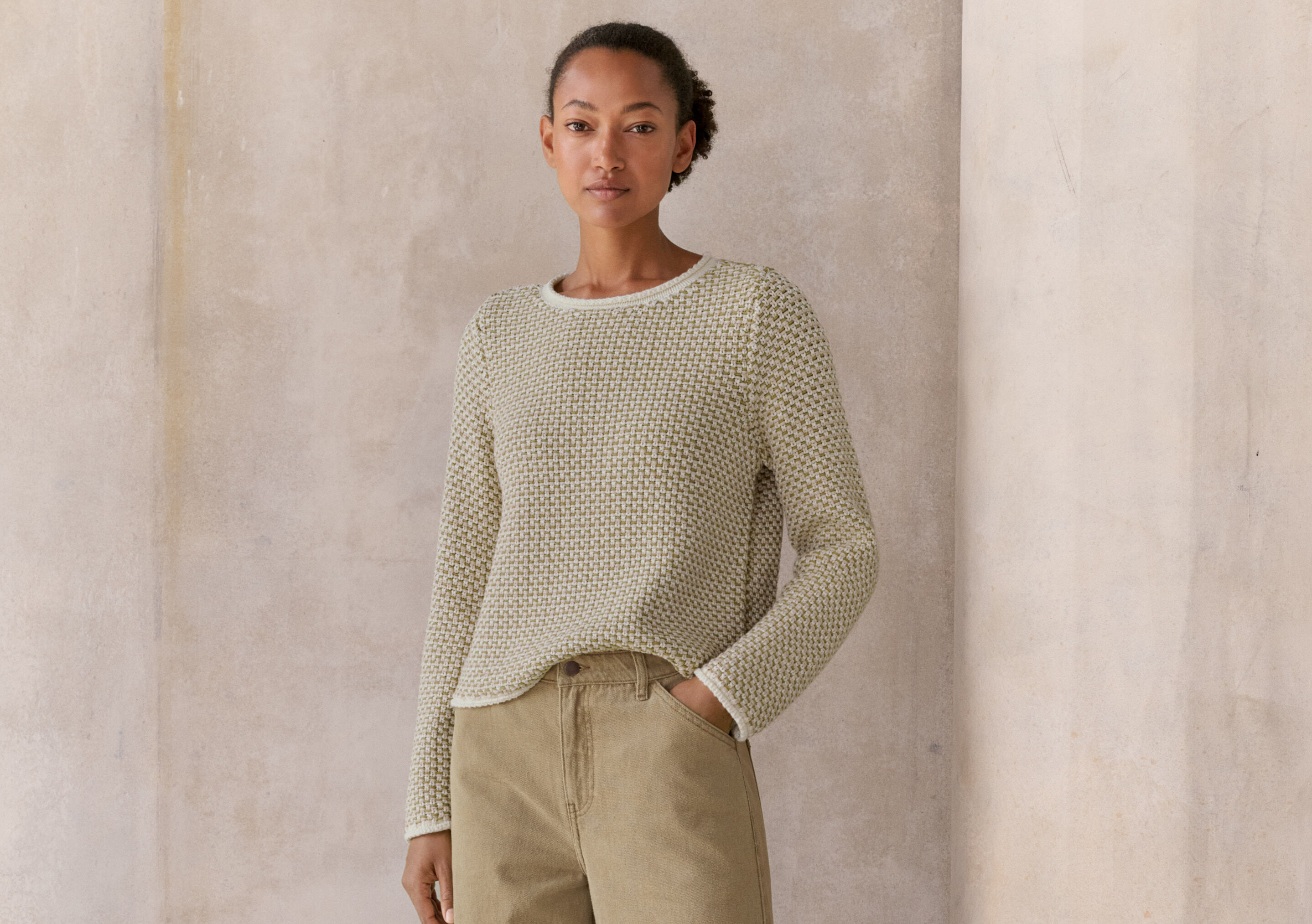 Inlay-stitch boxy sweater