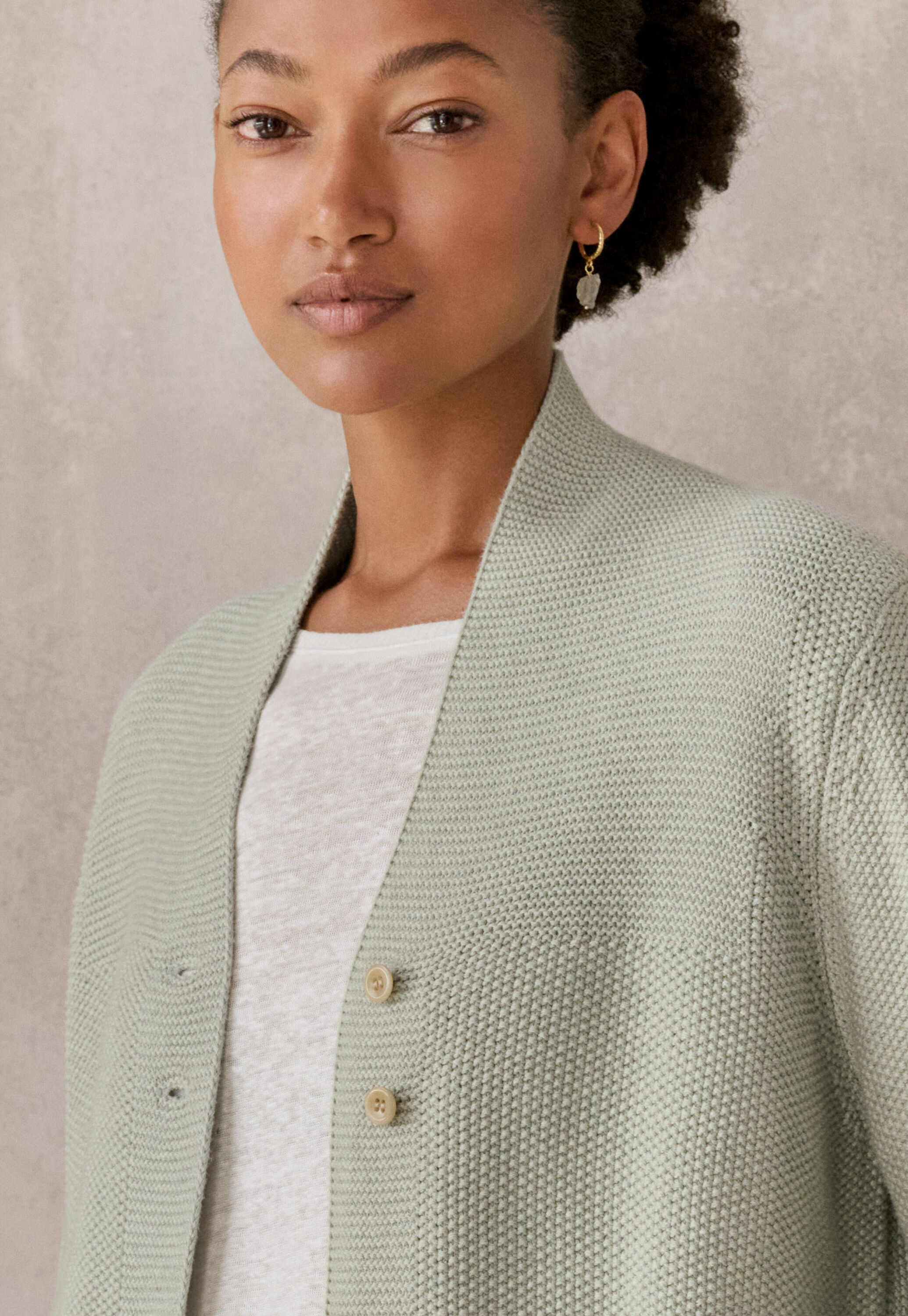 Button-front cardigan, Frosted sage, large
