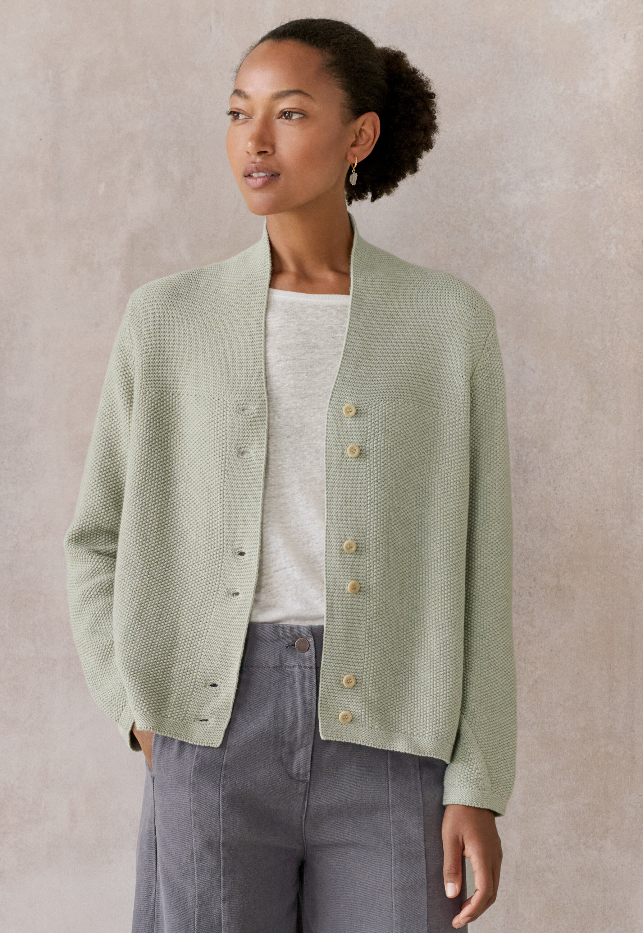 Button-front cardigan, Frosted sage, large