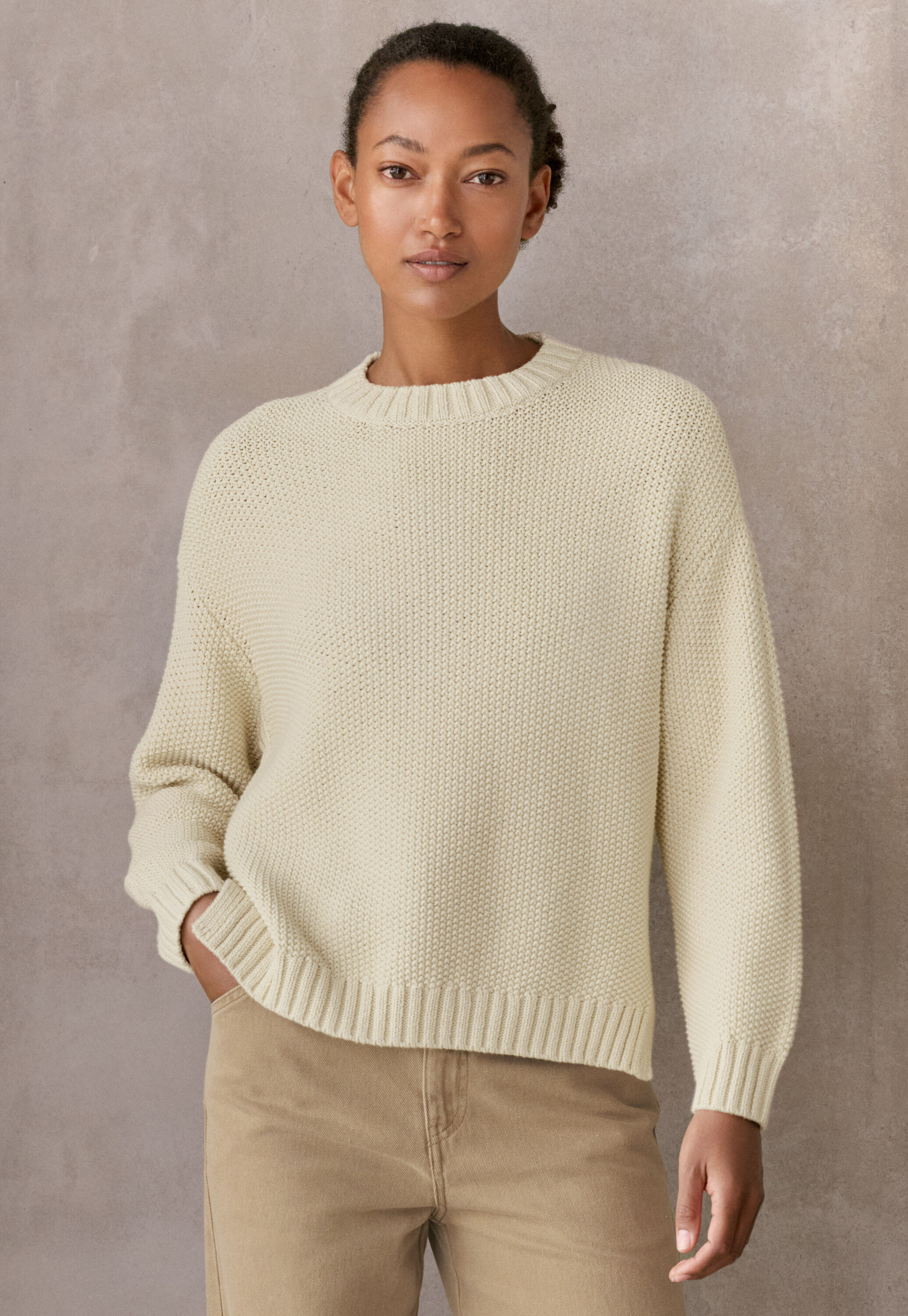 Moss-stitch sweater, Parchment, large
