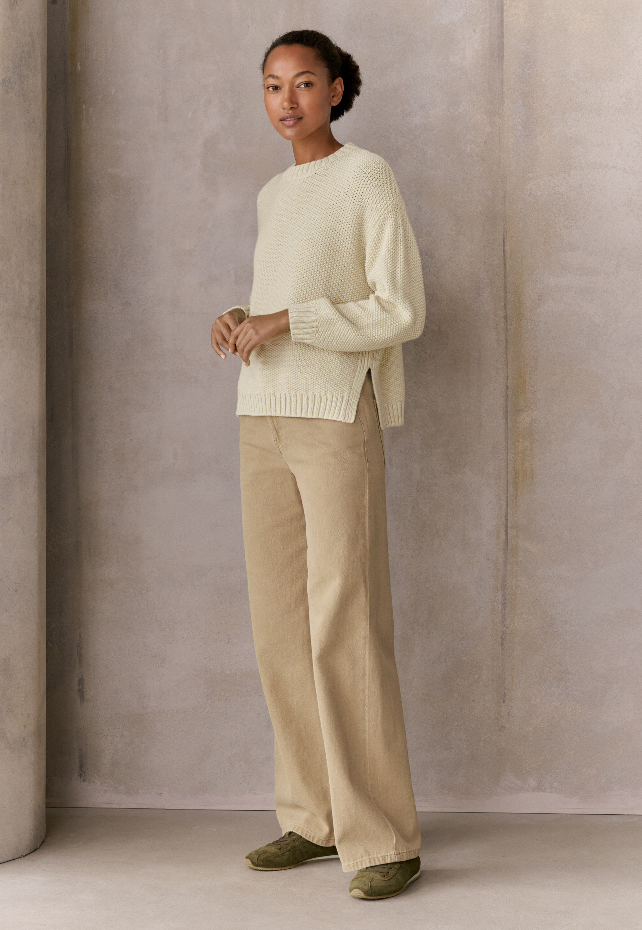 Moss-stitch sweater, Parchment, large