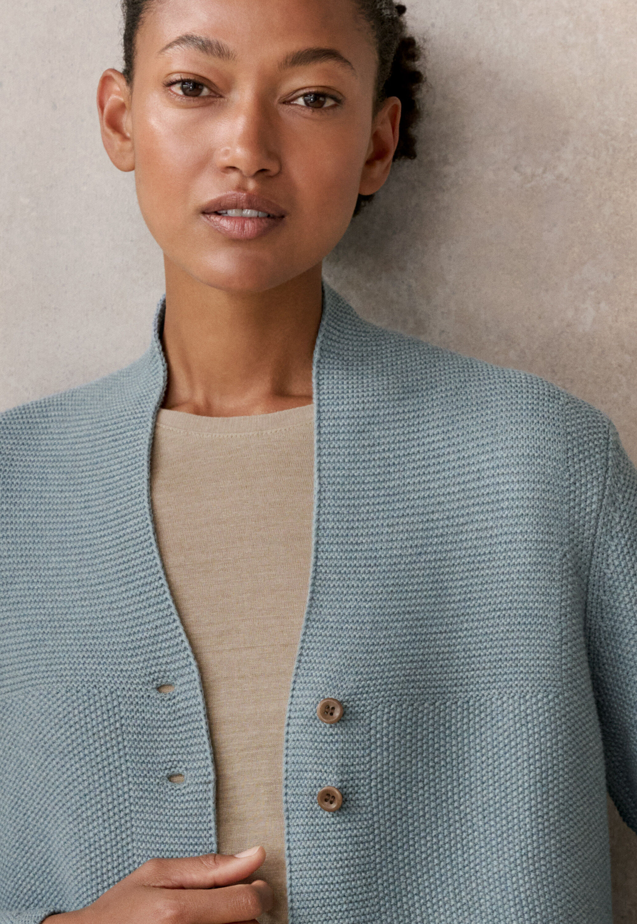 Button-front cardigan, Aqua denim, large