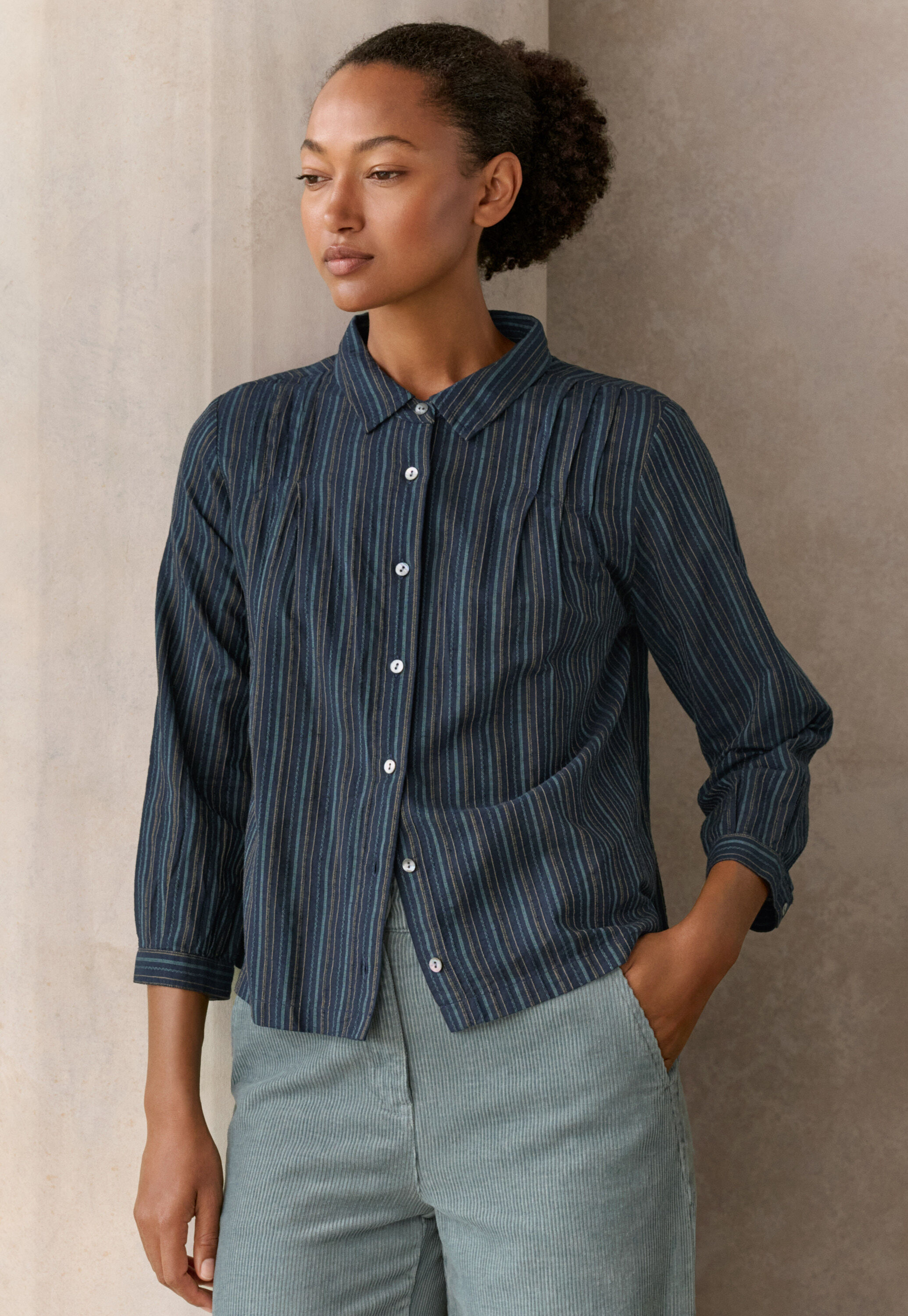 Striped pleated shirt