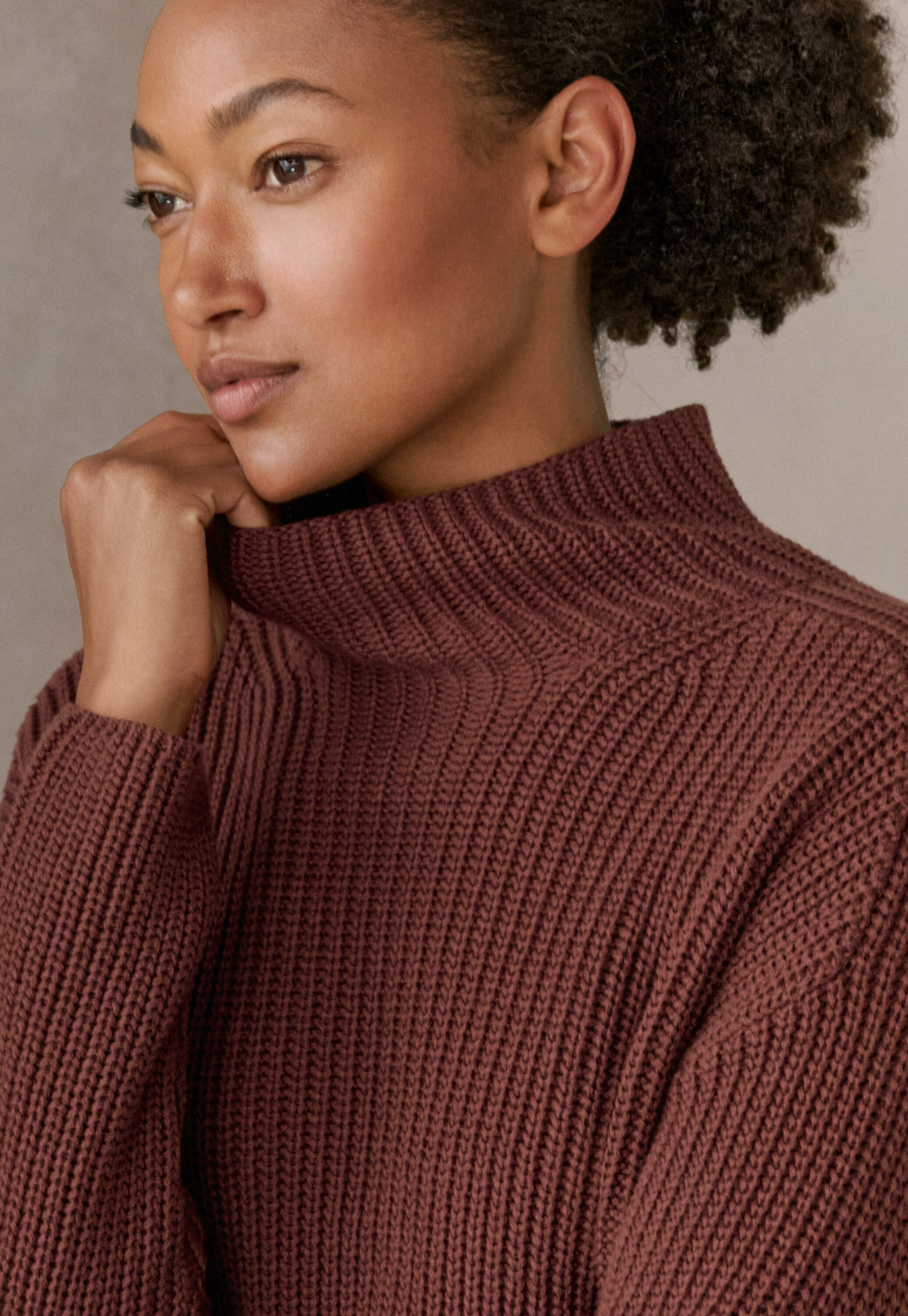 Funnel-neck sweater, Plum, large