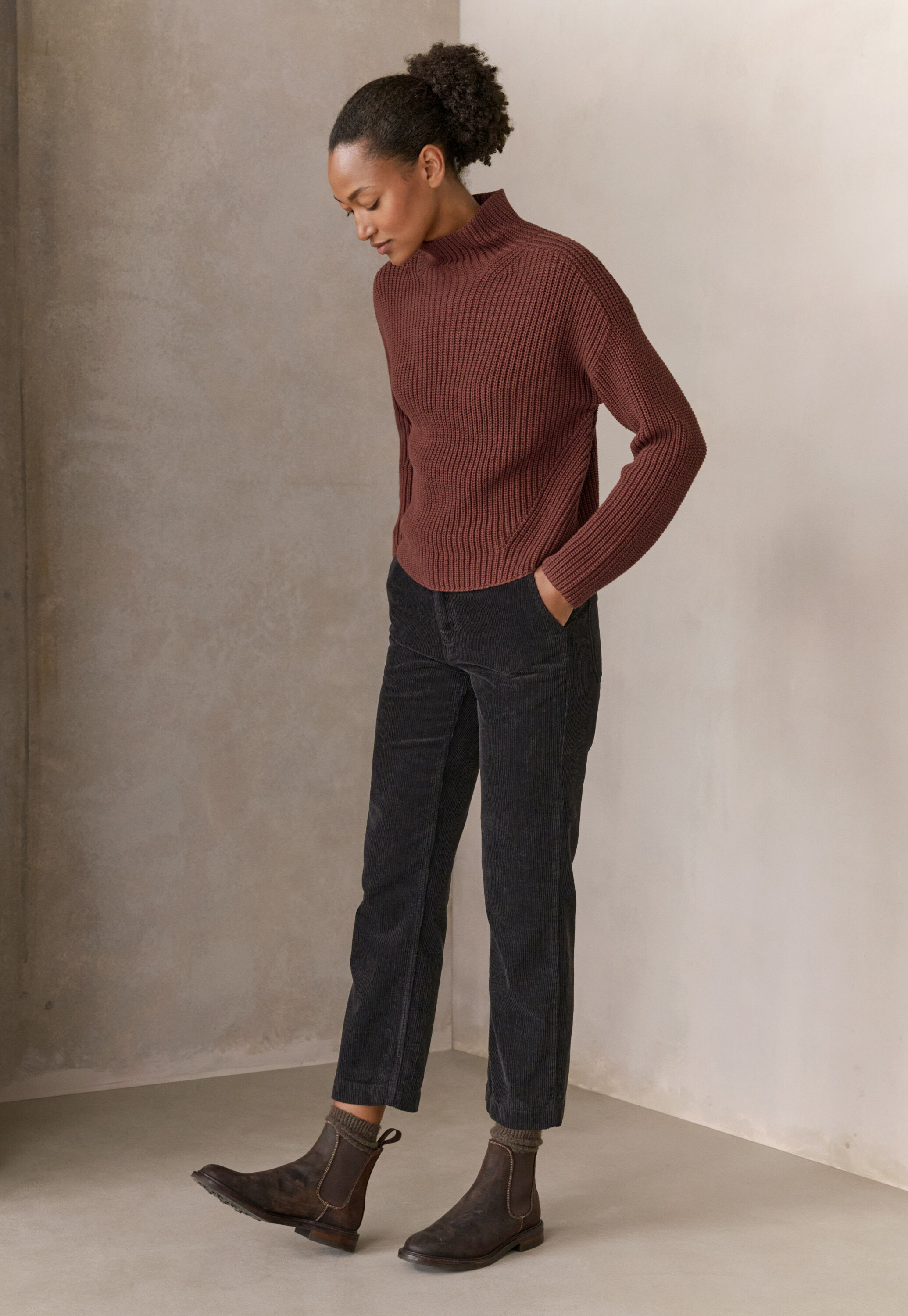 Funnel-neck sweater, Plum, large