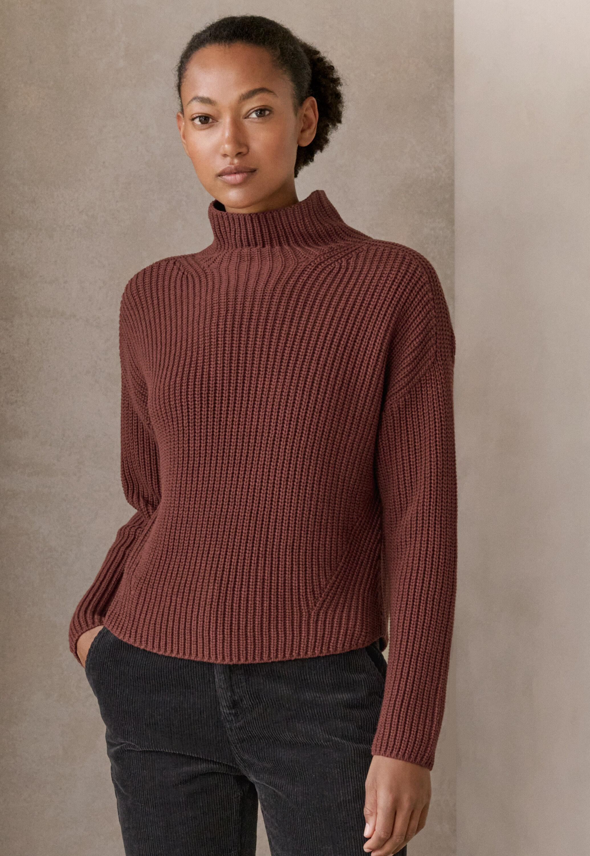 Funnel-neck sweater, Plum, large